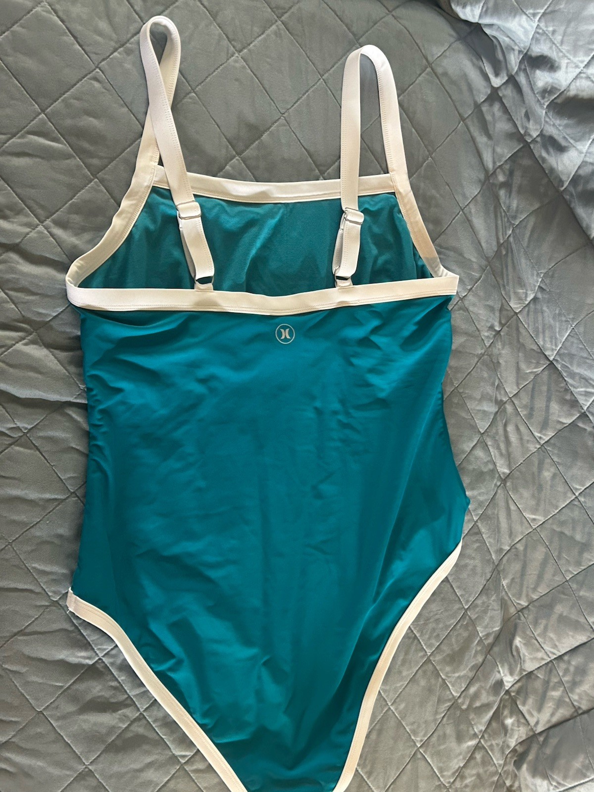 Hurley Womens High Neck One Piece Swimsuit Teal Blue White Trim Size XXL 2XG