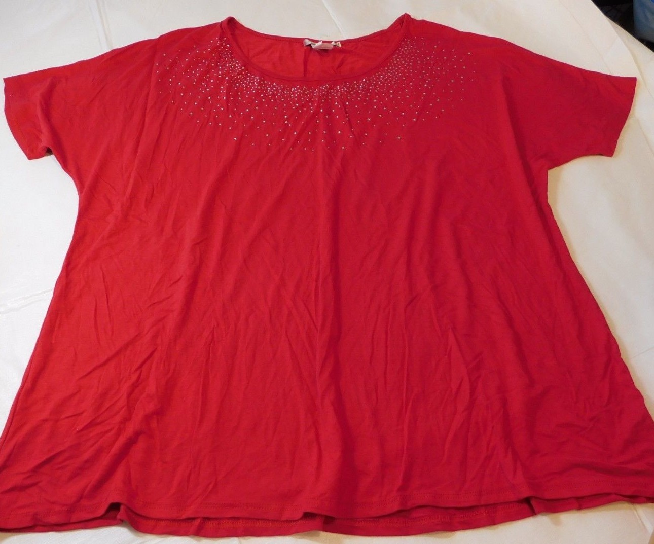 Trendy Lady Womens Short Sleeve Blouse Shirt Top Size M medium Red Bling NWOT