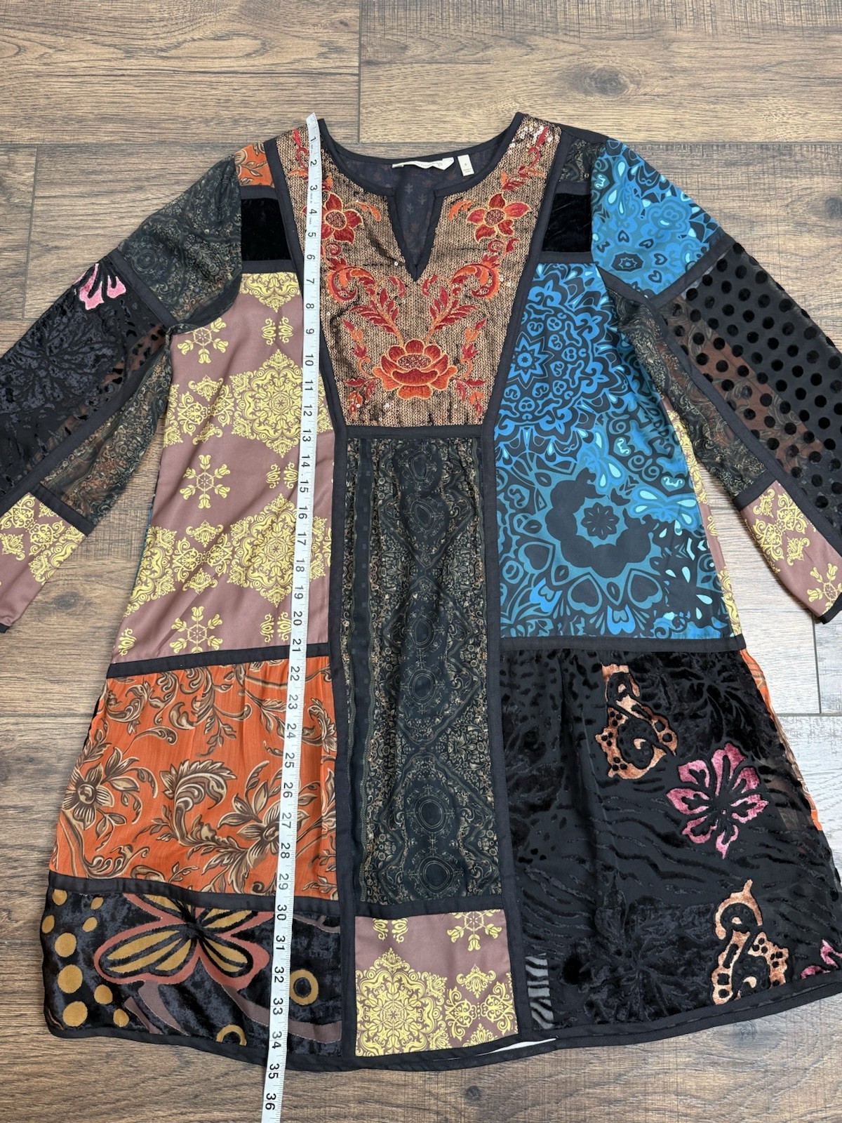 Soft Surroundings Adassa Tunic Top Sequin Velvet Multi Print Bohemian Sz Small