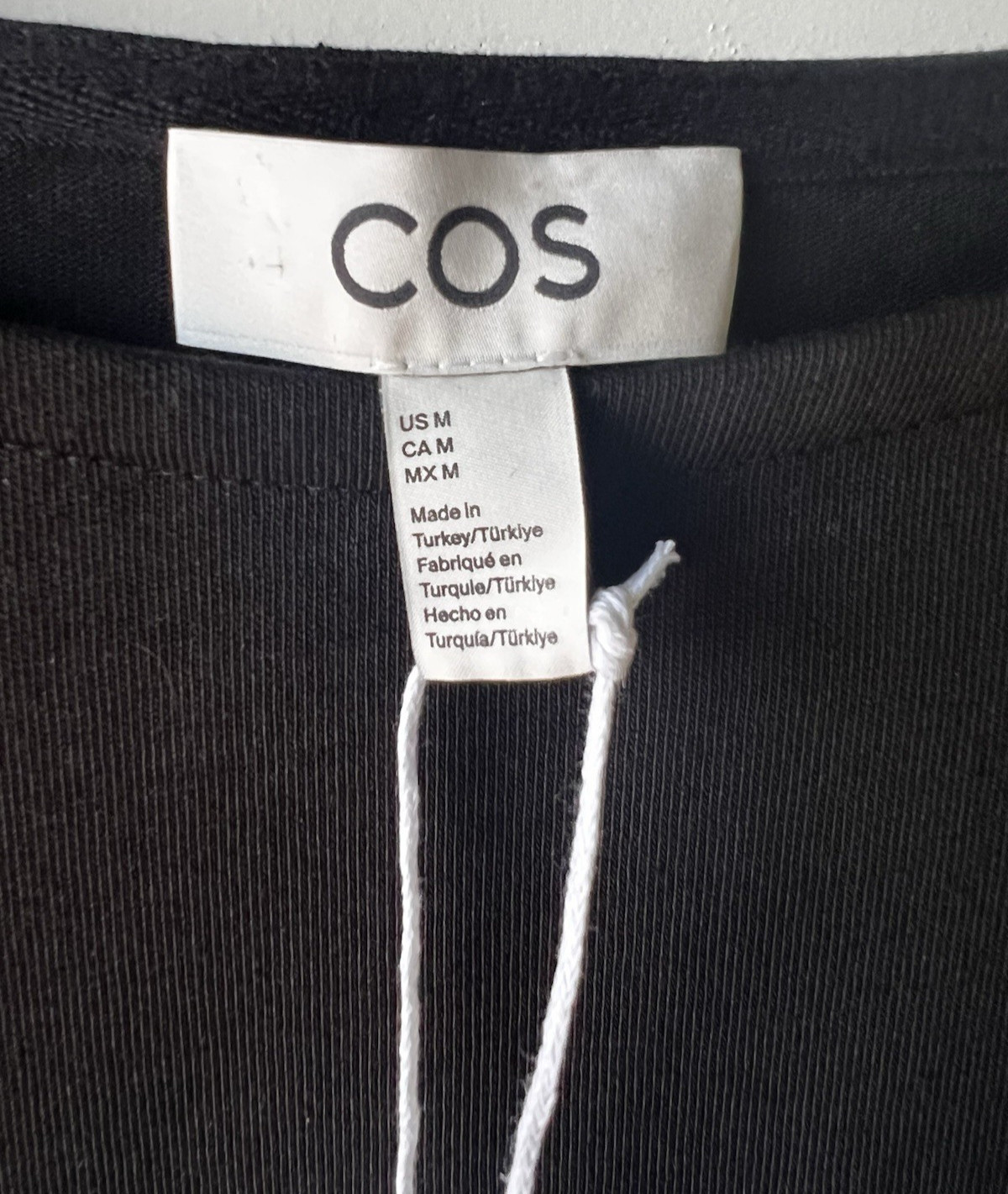COS Black Organic Cotton Shift Dress M Boat Neck 3/4 Bell Sleeve Minimalist NWT