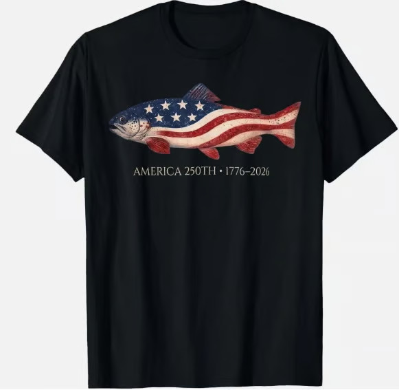 250 America Years 1776 2026 Fishing USA Flag 250th Birthday UNISEX Cotton Tee