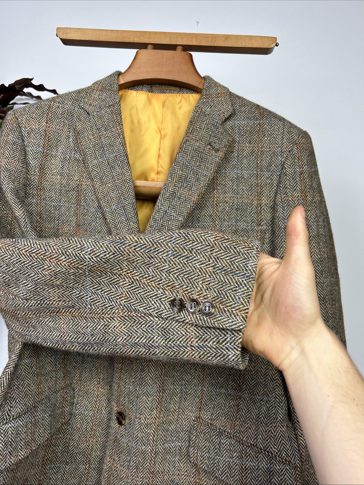 Harris Tweed (48R) TWEED Blazer Sport Jacket Windowpane Check Herringbone