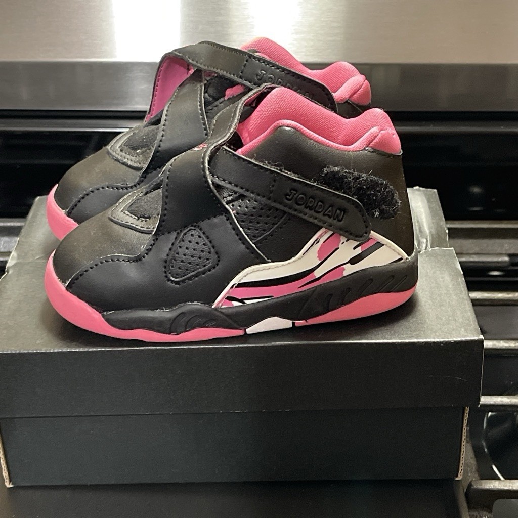 Jordan Girls Mid Top Sneakers Hook & Loop Strap Black Pink White US 7C