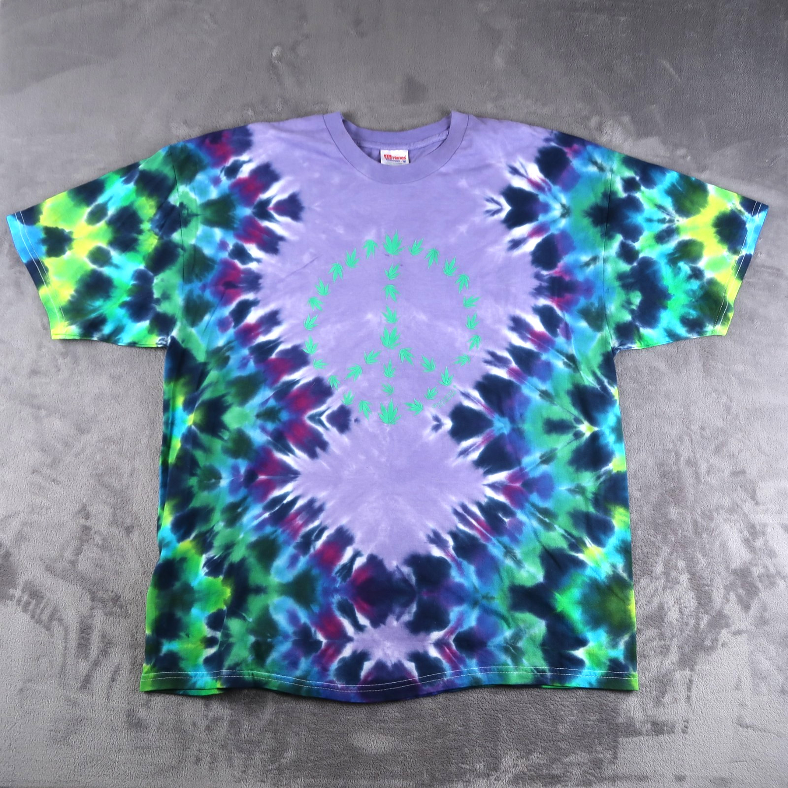 Vintage Y2K 2000s Pot Marijuana Leaf Peace Sign Tie Dye T Shirt Sz 2XL XXL