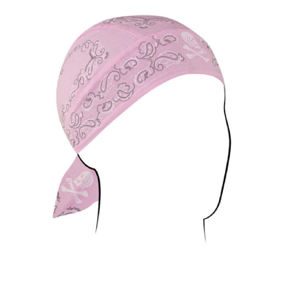 Pink White Sugar Skull Crossbone Paisley Design Doo Rag Headwrap Biker Skull Cap