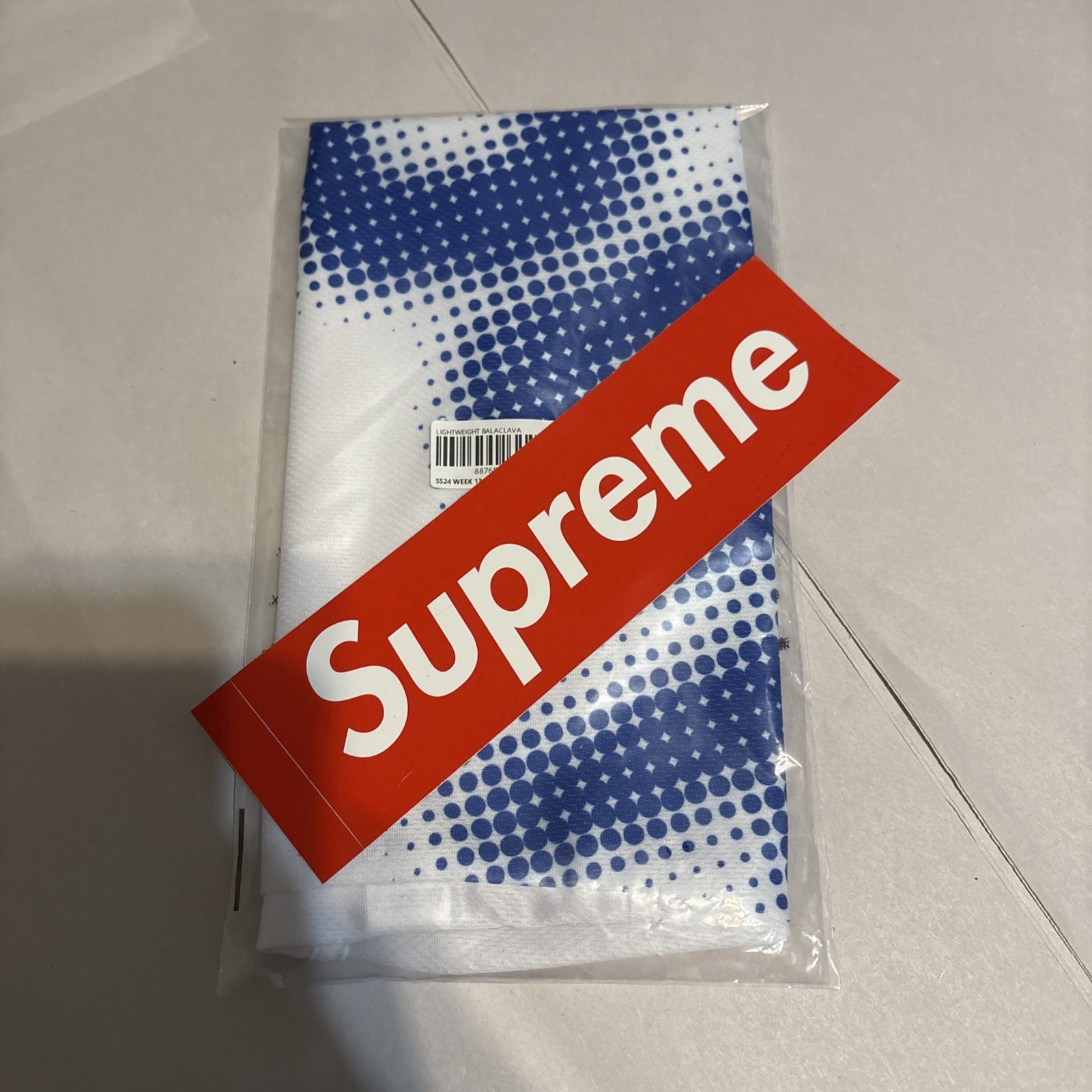 Supreme SS24 Halftone Logo Lightweight Poly Balaclava White One Size New IN HAND