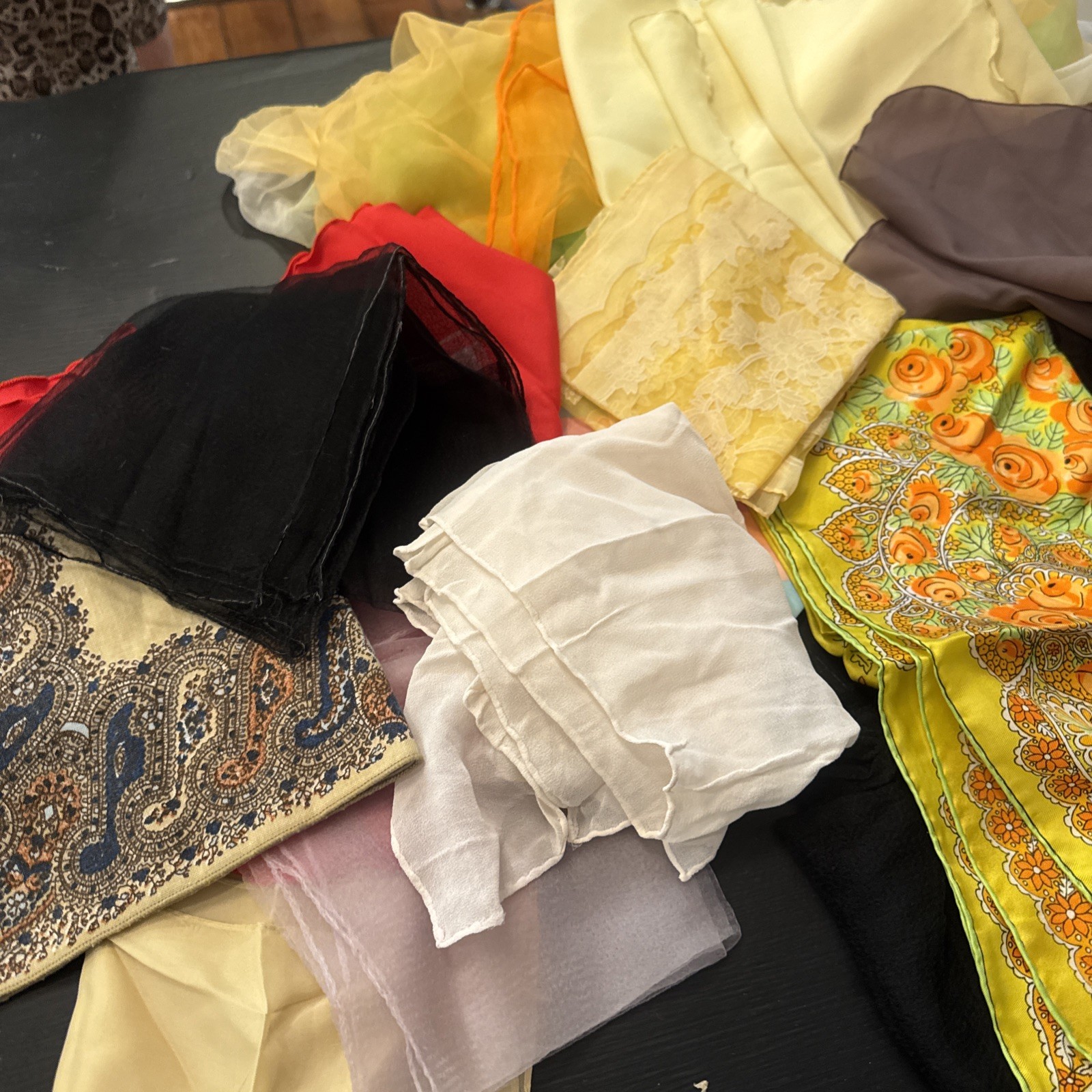 Women’s Multicolor Silk Satin Cotton Scarf Lot Estate Sale Find