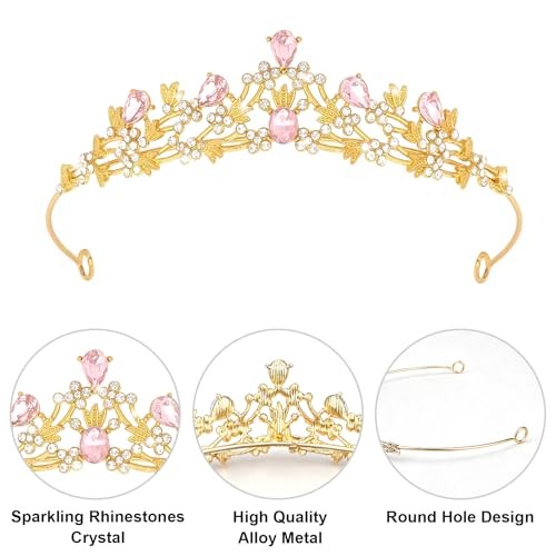 Tiara Crowns for Women Girls, Sparkling Rhinestone Tiara, Princess Crown, Pink