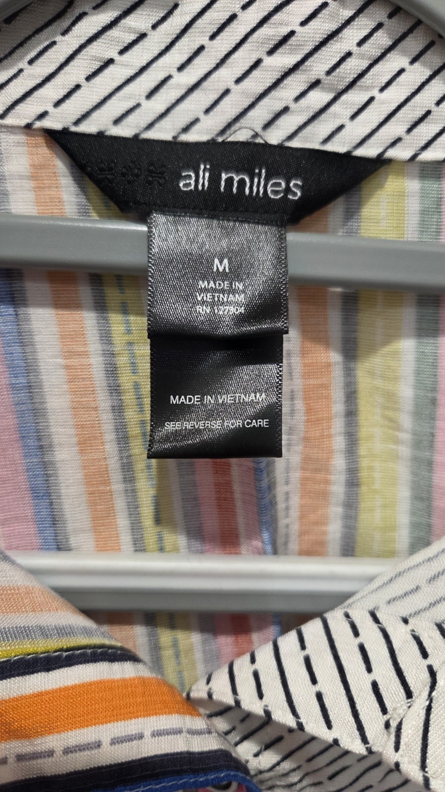 Ali Miles Stripe Point Collar 3/4 Cuffed Sleeve High-Low Hem Button-Front Shirt