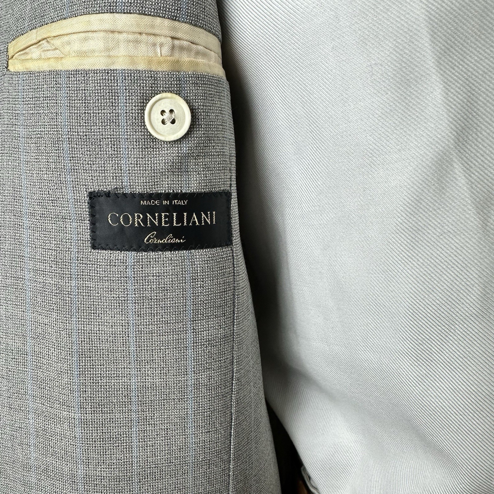 Corneliani Blazer Jacket 40” Wool Summer Grey Check Sport Coat Men’s Italian