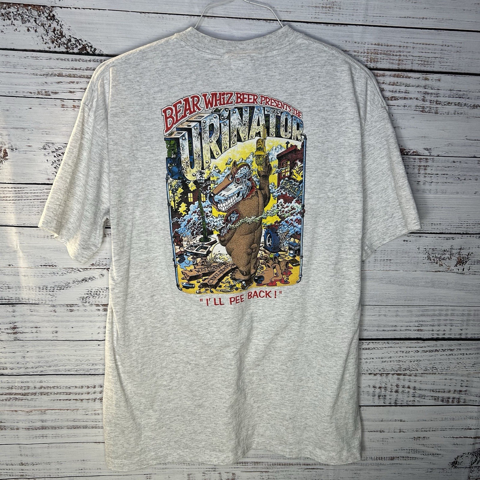 Vintage 90s Bear Whiz Beer The Urinator Terminator Parody T-Shirt Joke Men’s 2XL