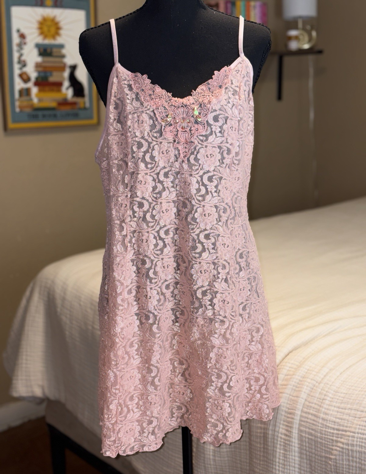 Cinema Etoile Women’s Pink Floral Lace Full Slip Adjustable Straps XL