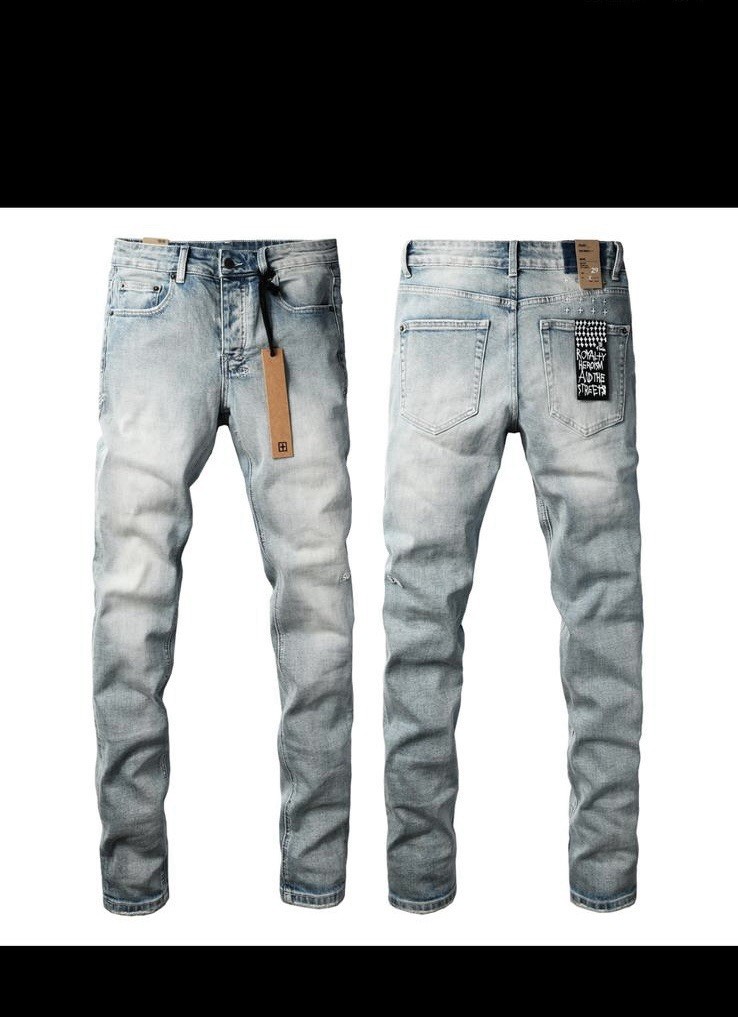 Men’s Light Wash Blue Denim Jeans Solid Pattern Regular Fit Pants