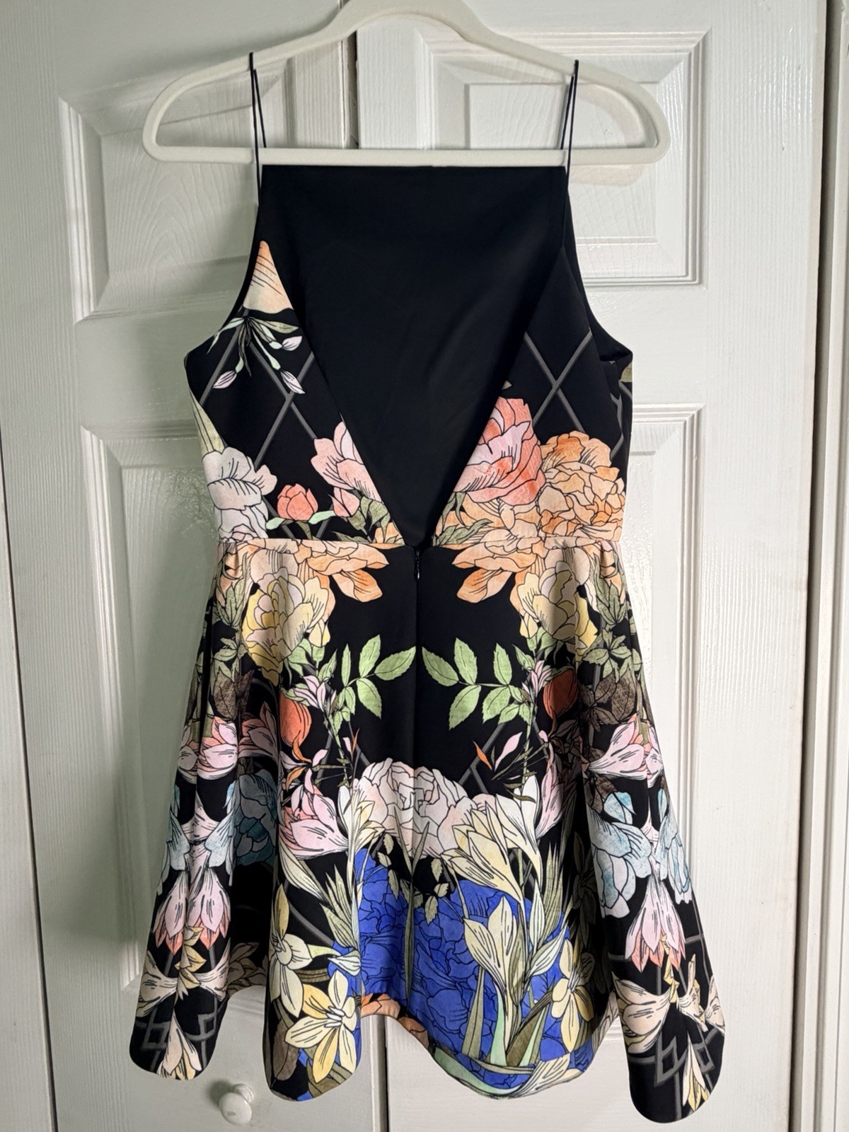 Keepsake High-Neck Fit + Flare Dress, Floral Stretch A Line Mini Skirt Sz large