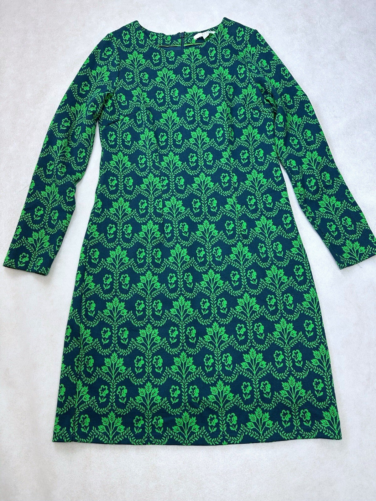 Size 10 Regular Boden Green Navy Tapestry Dress Jumper Casual Formal