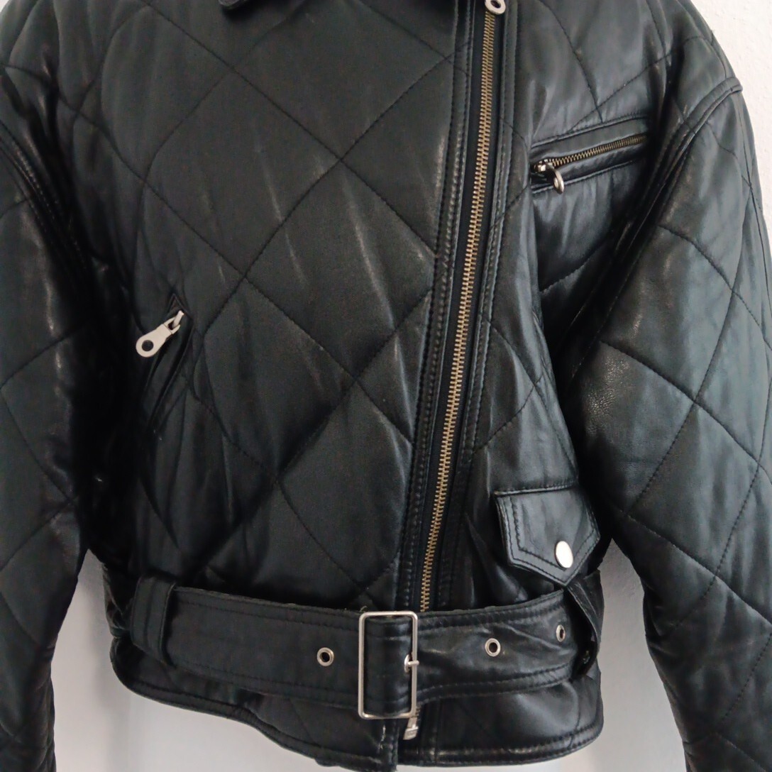VTG Leather Jacket Womens Medium MOTO Black Belted Motorcycle Punk Rock Street