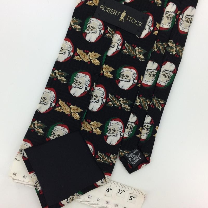 ROBERT STOCK HOLLY BERRY SANTA BLACK RED Silk Christmas Necktie Ties XO-30 New