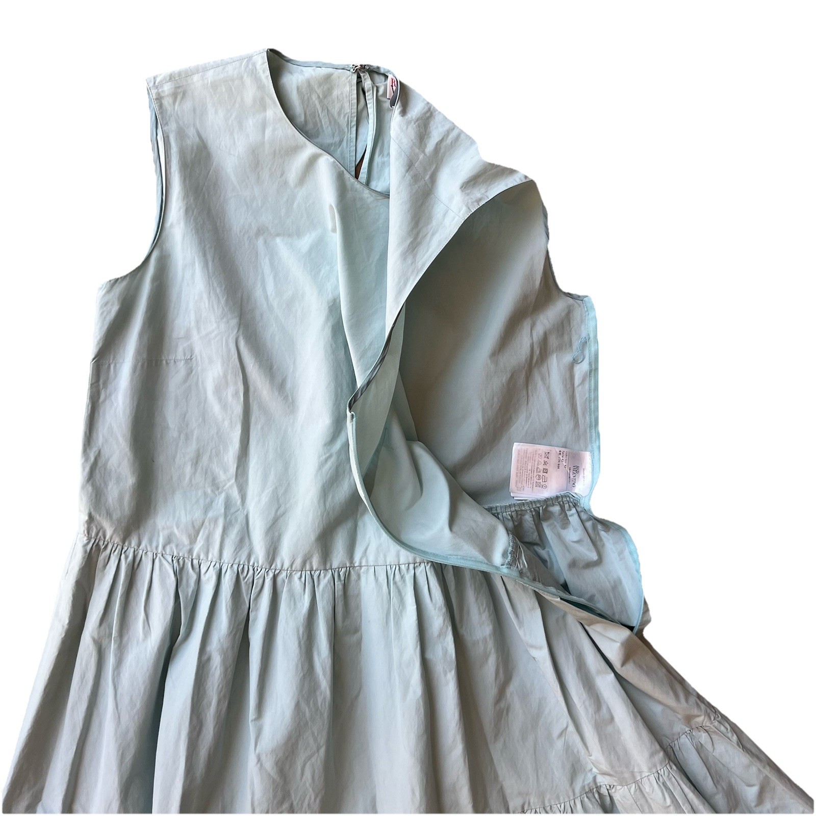 Red Valentino Light Blue Tiered Bow Back Cotton Poplin MIDI Dress IT 42 US 6