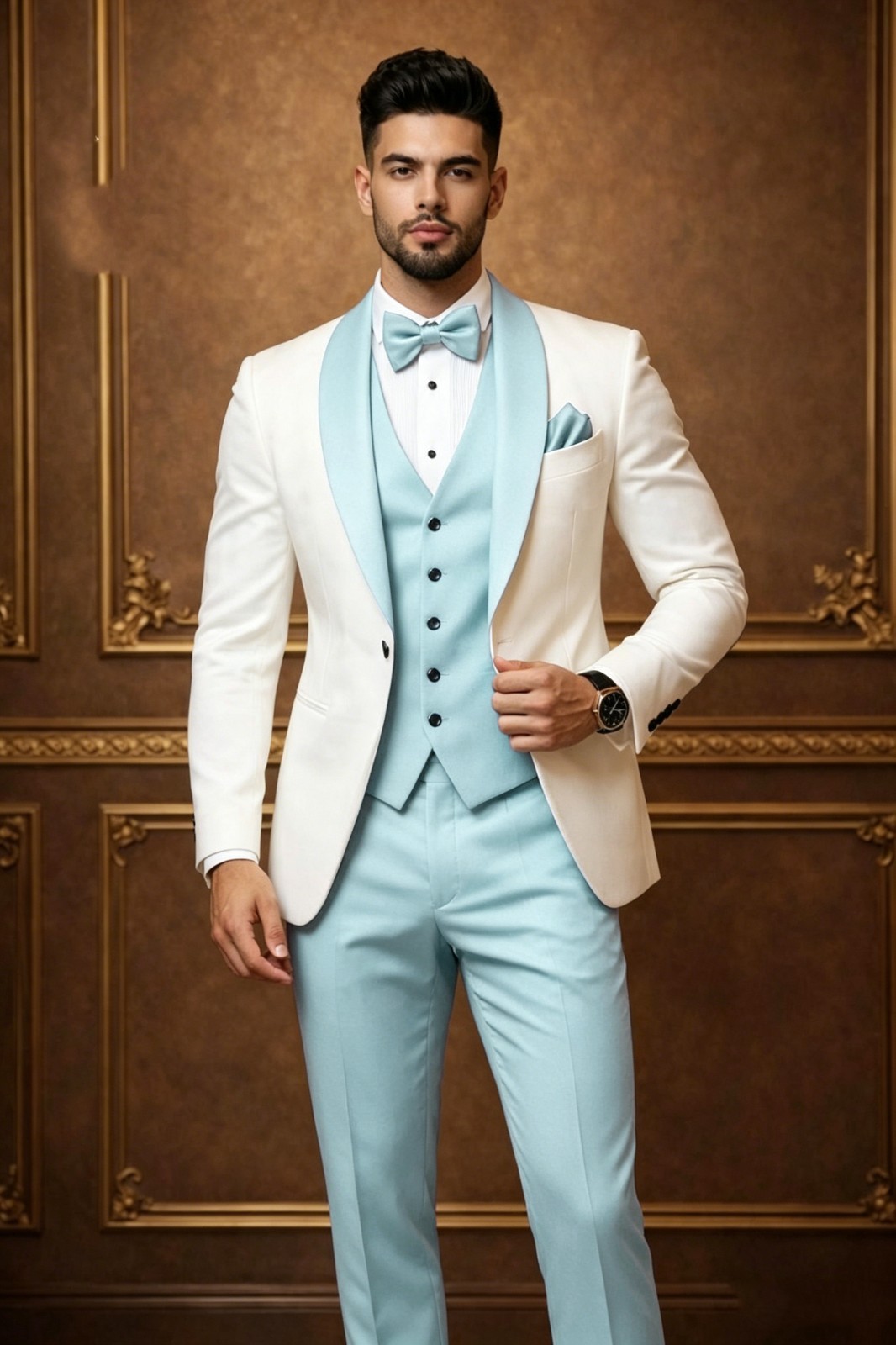 Business 3Pcs Men’s Suit Formal Wedding Tuxedos Jacket Shawl Lapel Blazer Coat
