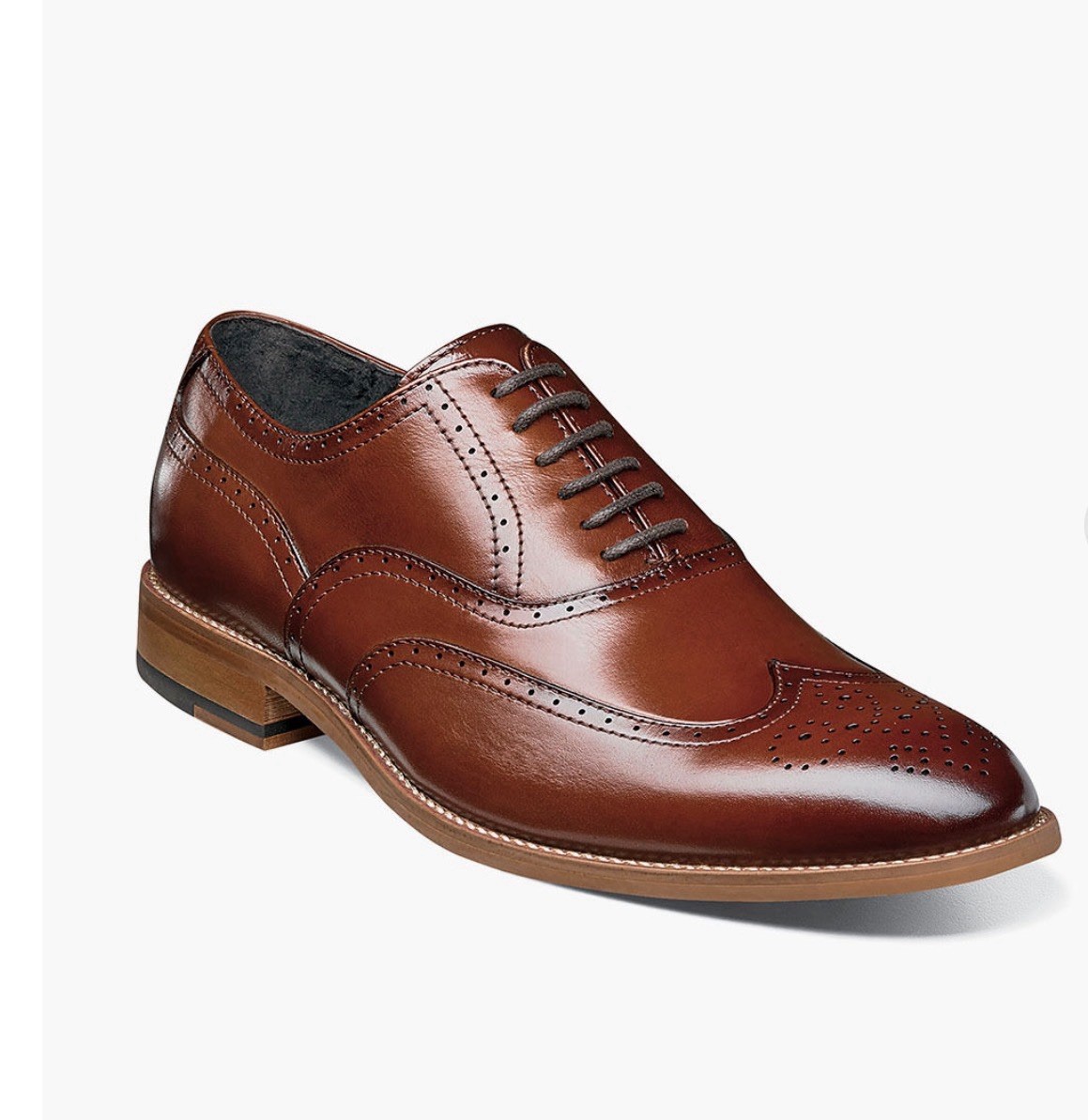 Mens Dunbar Stacy Adams Shoes Antiqued Leather Cognac Lace Up Wingtip 25064-221