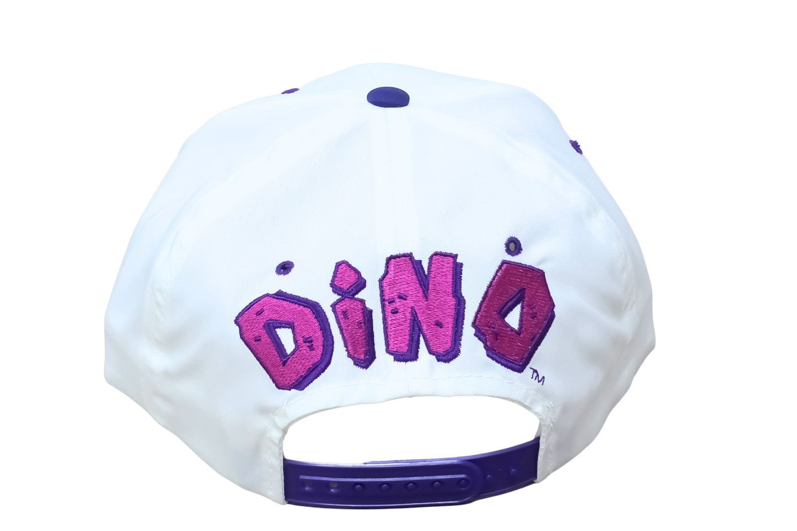 VINTAGE Dino Hat Cap Snap Back White Purple Flintstones Cartoon Collectors