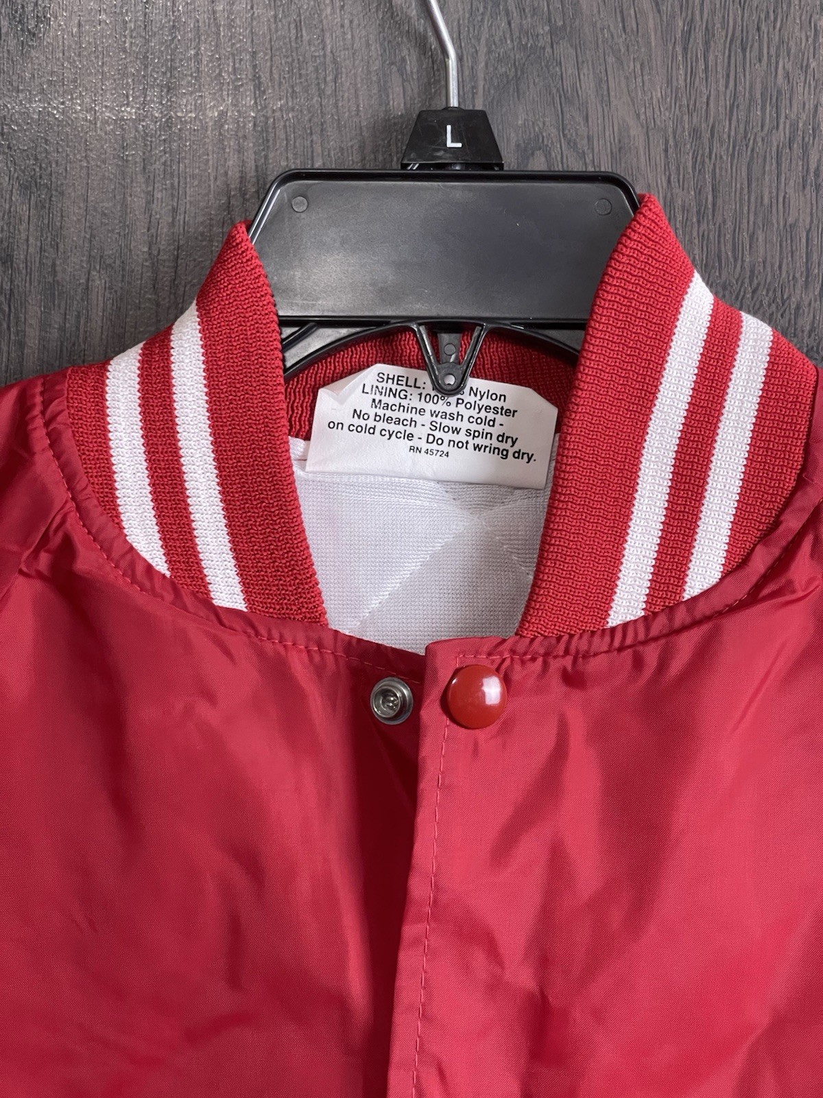 Vintage Button Up Nylon Satin Jacket made in the USA Adult Medium Red