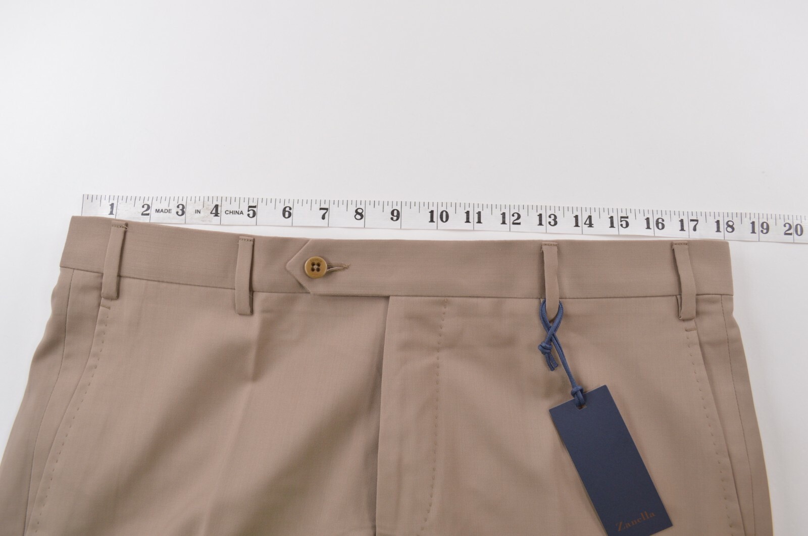Zanella NWT Dress Pants Size 35 In Solid Khaki Tan Wool Devon $325
