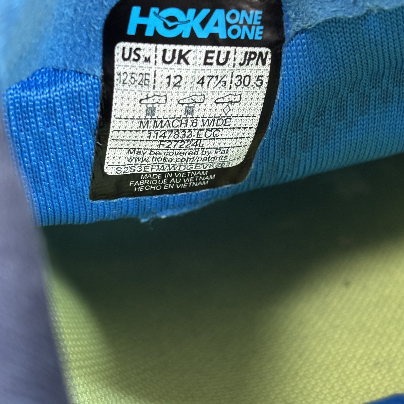 Hoka One One Mach 6 Shoes Mens 12.5 2E Blue Road Running Athletic Gym Sneaker