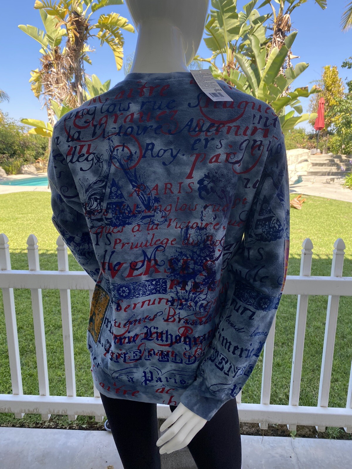 NWT Glima Cotton Sweatshirt Printed Tie Dye Paris Patch French Terry Sz S