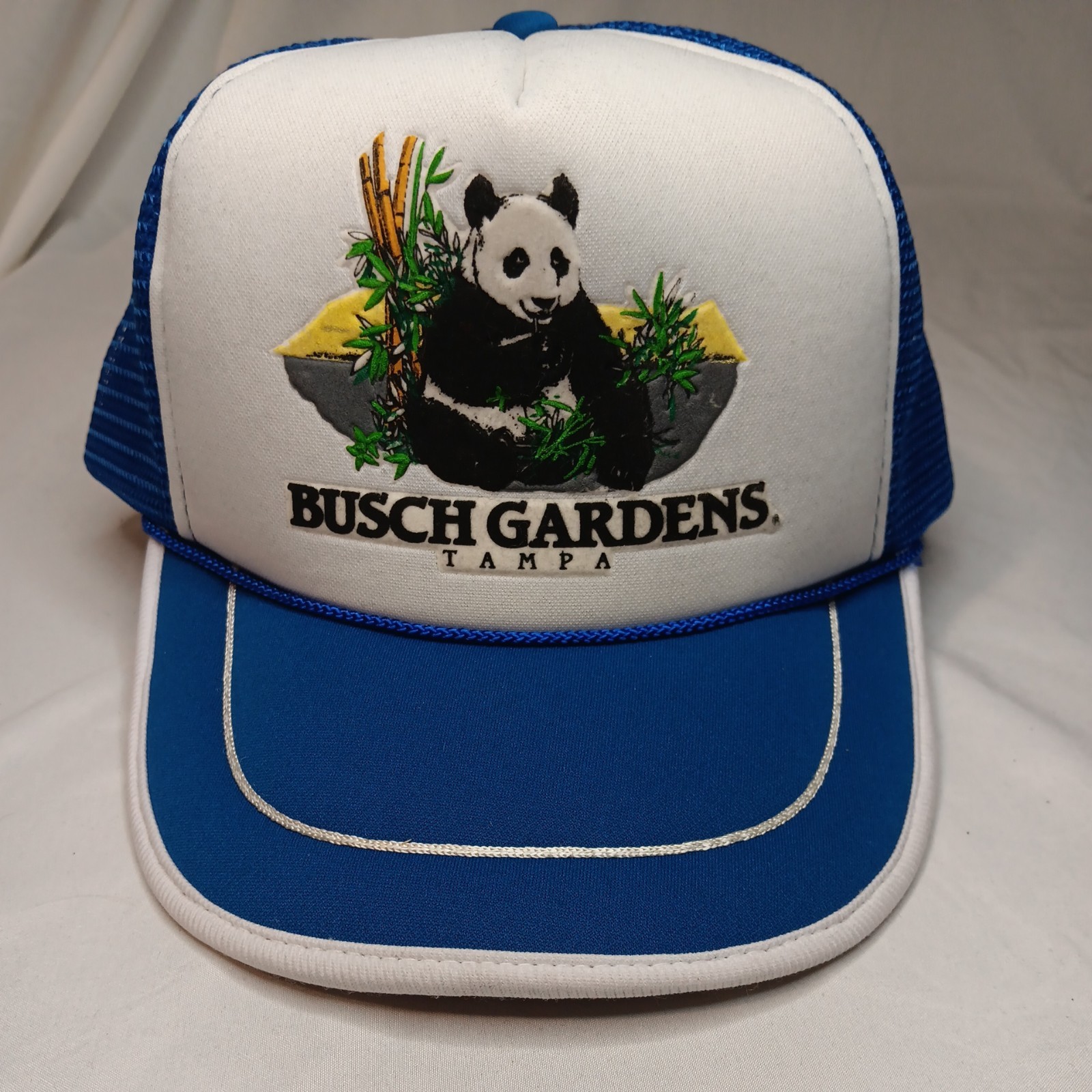 VTG Busch Garden Cap Hat Tampa Panda Braided Rope Trim Snapback Mesh OS