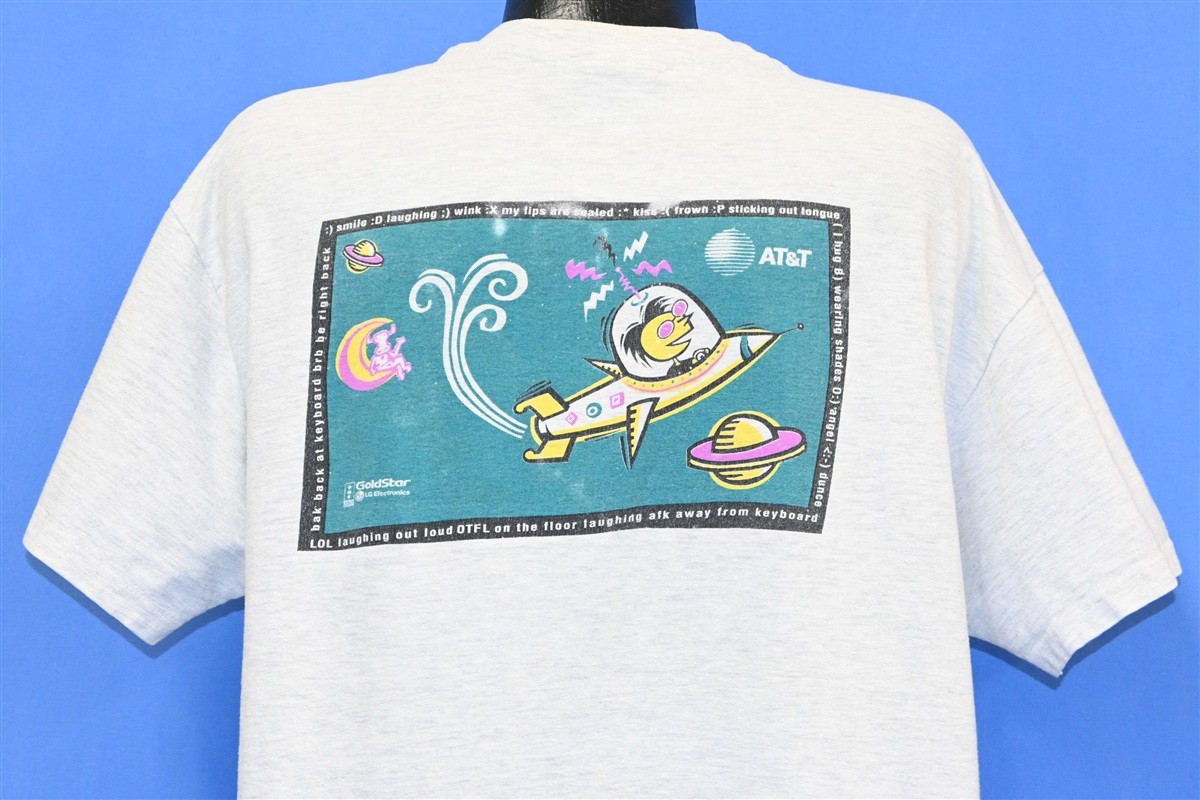 vintage 90s AT&T GOLDSTAR LG ELECTRONICS SPACE ROCKETSHIP COW MOON t-shirt XL