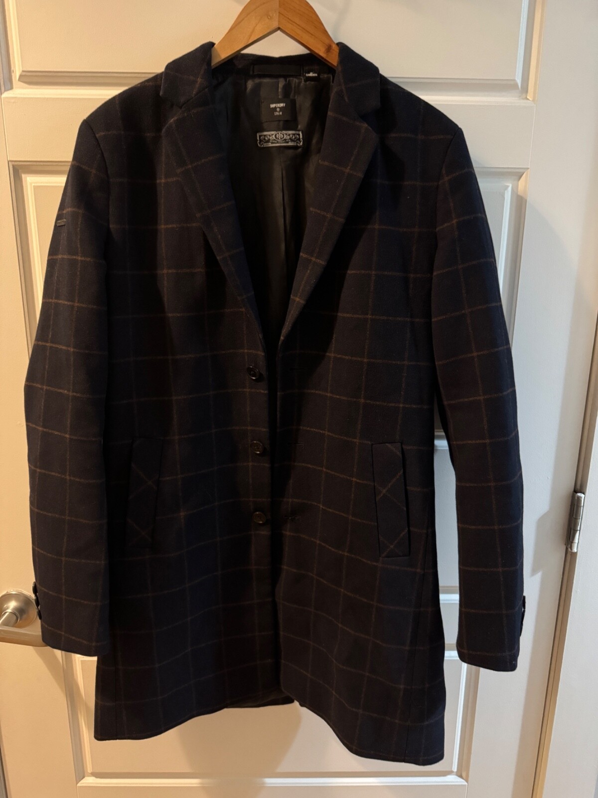 SUPERDRY Classic Bridge Coat Wool Small 4.9/5 No Marks Dark Navy Blue