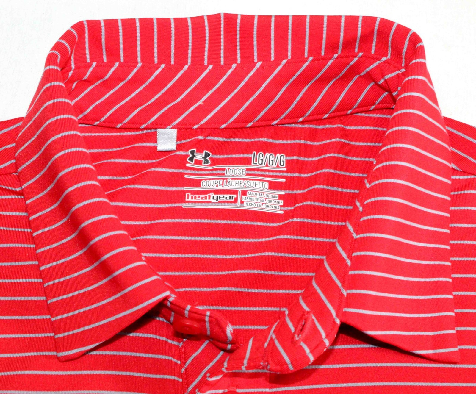 Under Armour Loose HeatGear Red/Gray Striped Golf Polo Shirt UM0545 Men’s Size L