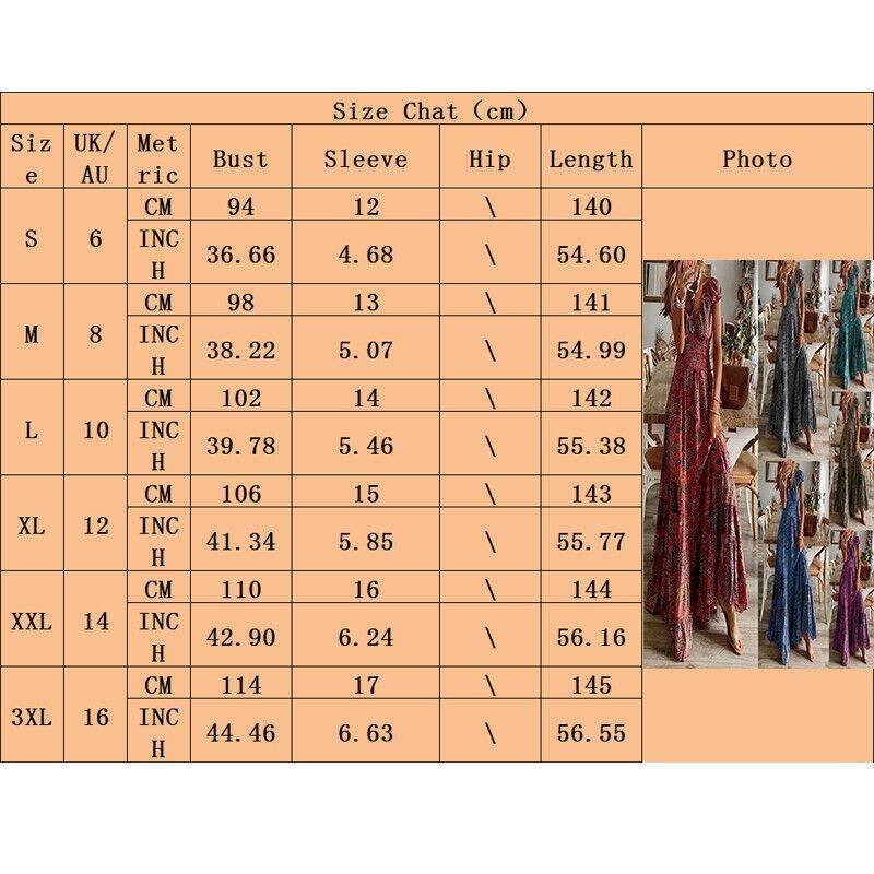 Women’s Sundress Neck Beach Boho Summer Maxi Holiday Dress V Ladies Floral