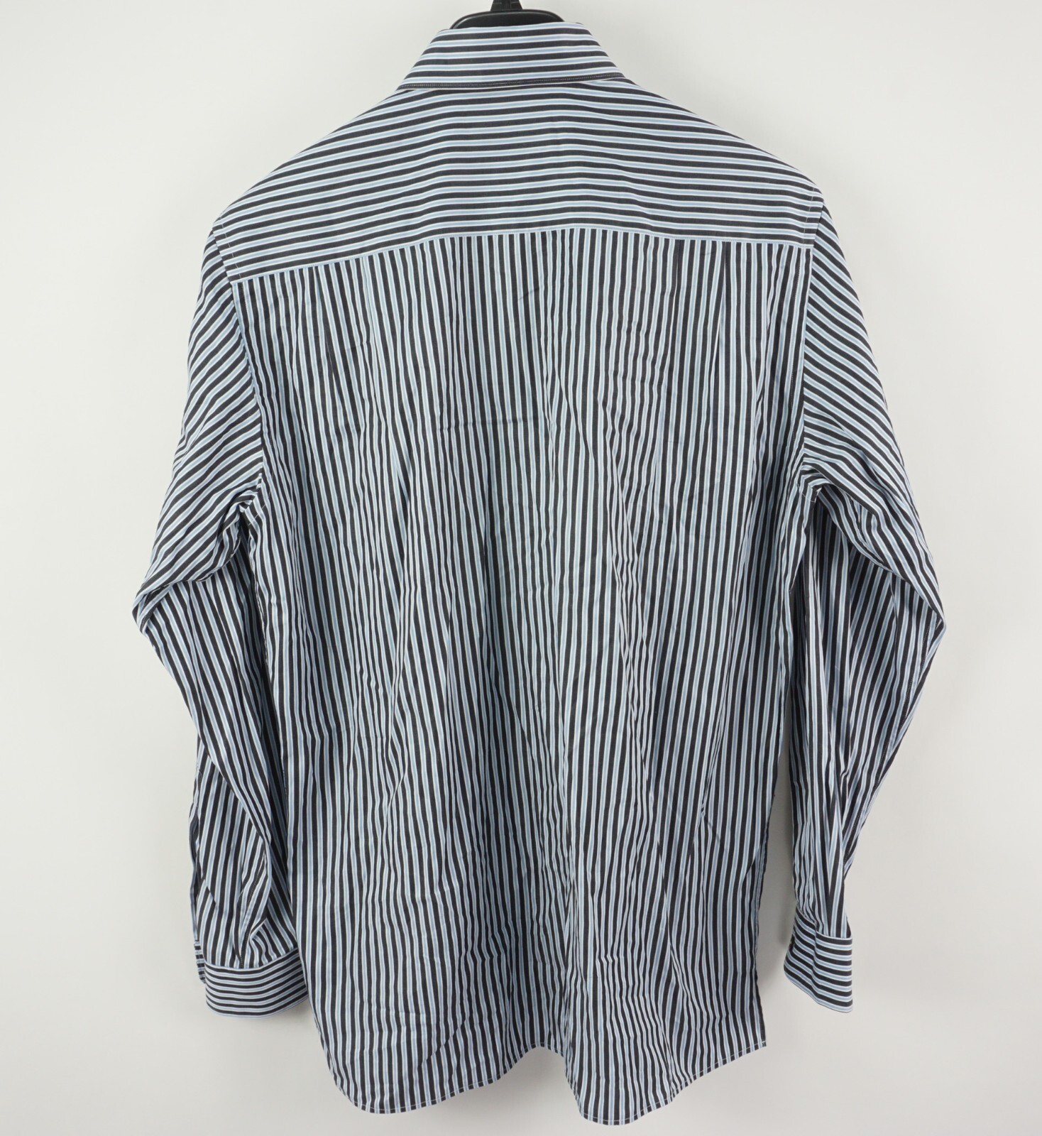 Ermenegildo Zegna Mens Large Long Sleeve Blue Black Stripe Twill Button Up Shirt