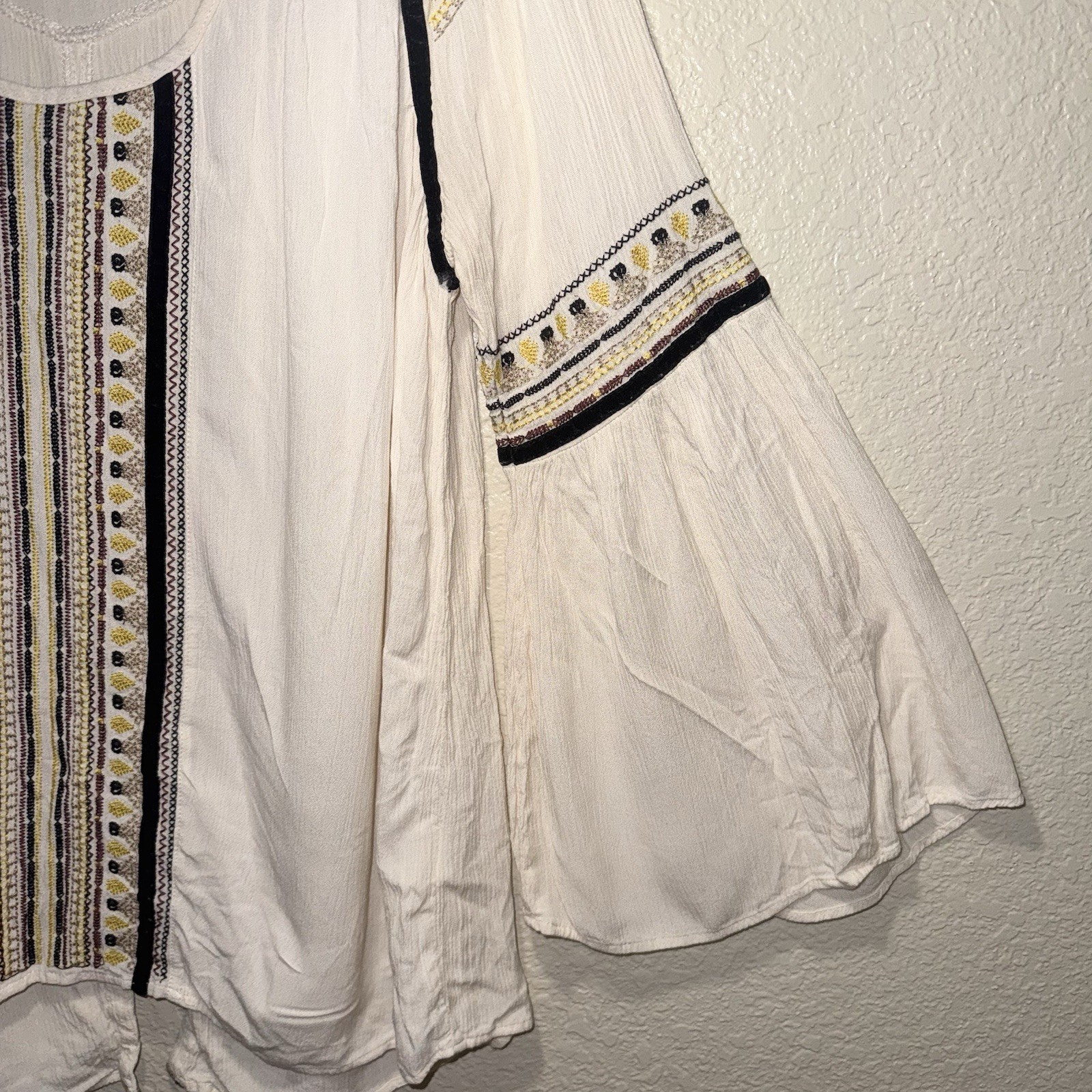 Hannah Large Boho Embroidered Bell Sleeve Peasant Blouse Cream