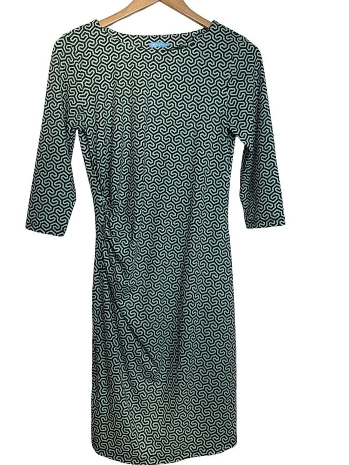 J.McLaughlin Catalina Cloth Ruched Dress Women Small Mint Black Geometric Print