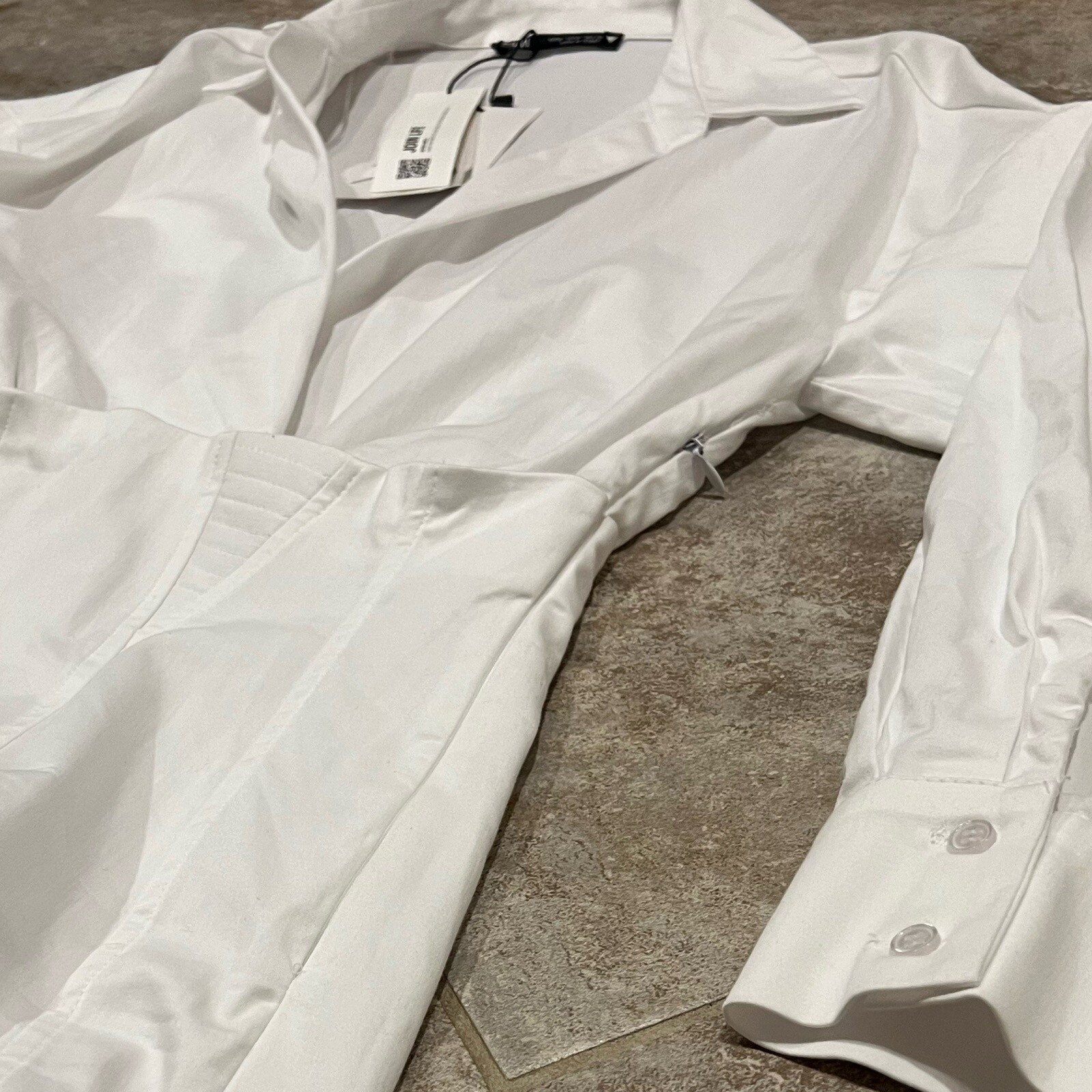 NWT Zara Structured Poplin Collared Long Sleeve Mini Shirt Dress White Medium