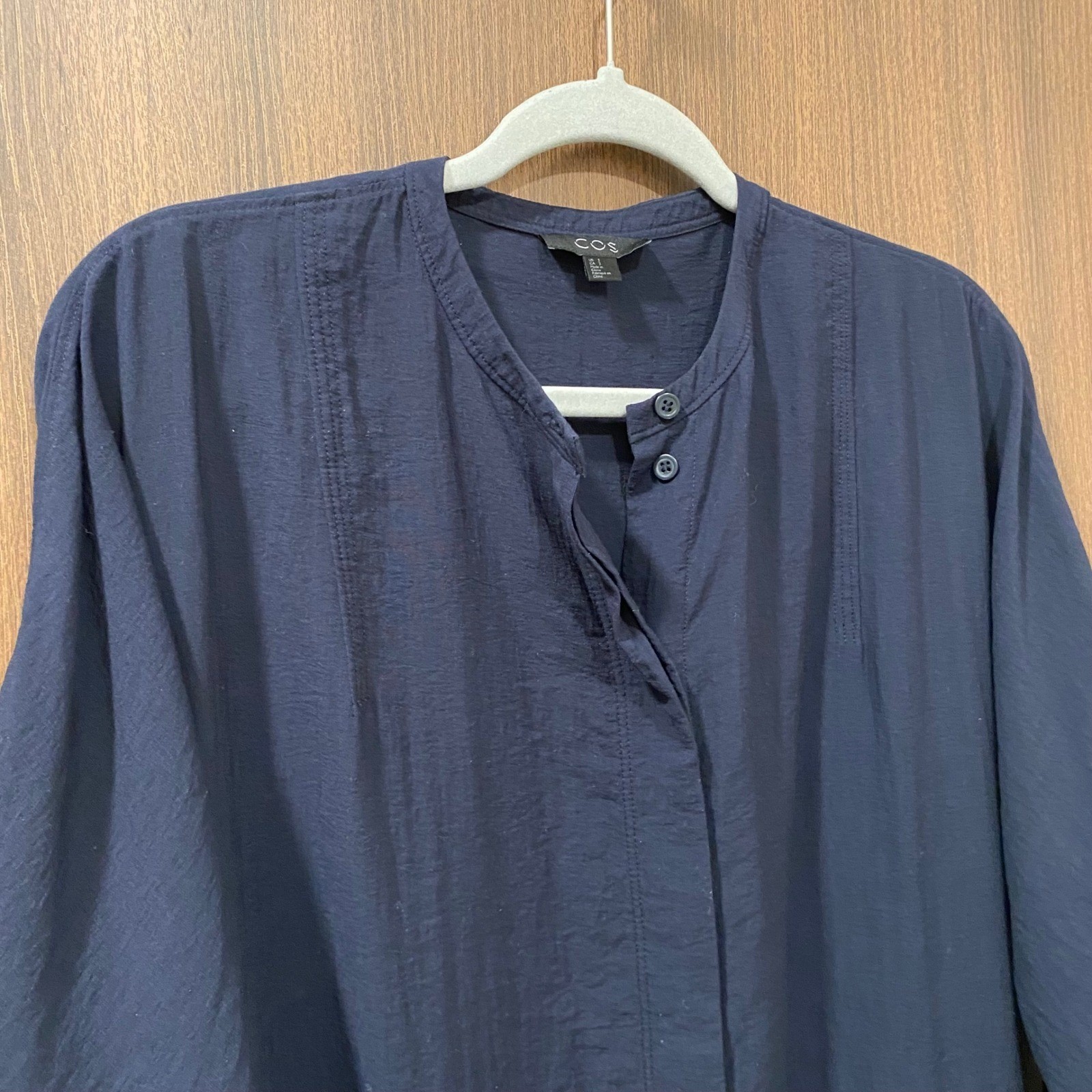 COS Long Sleeve Button Front Midi Shirt Dress Size 2 Navy Blue Capsule Staple