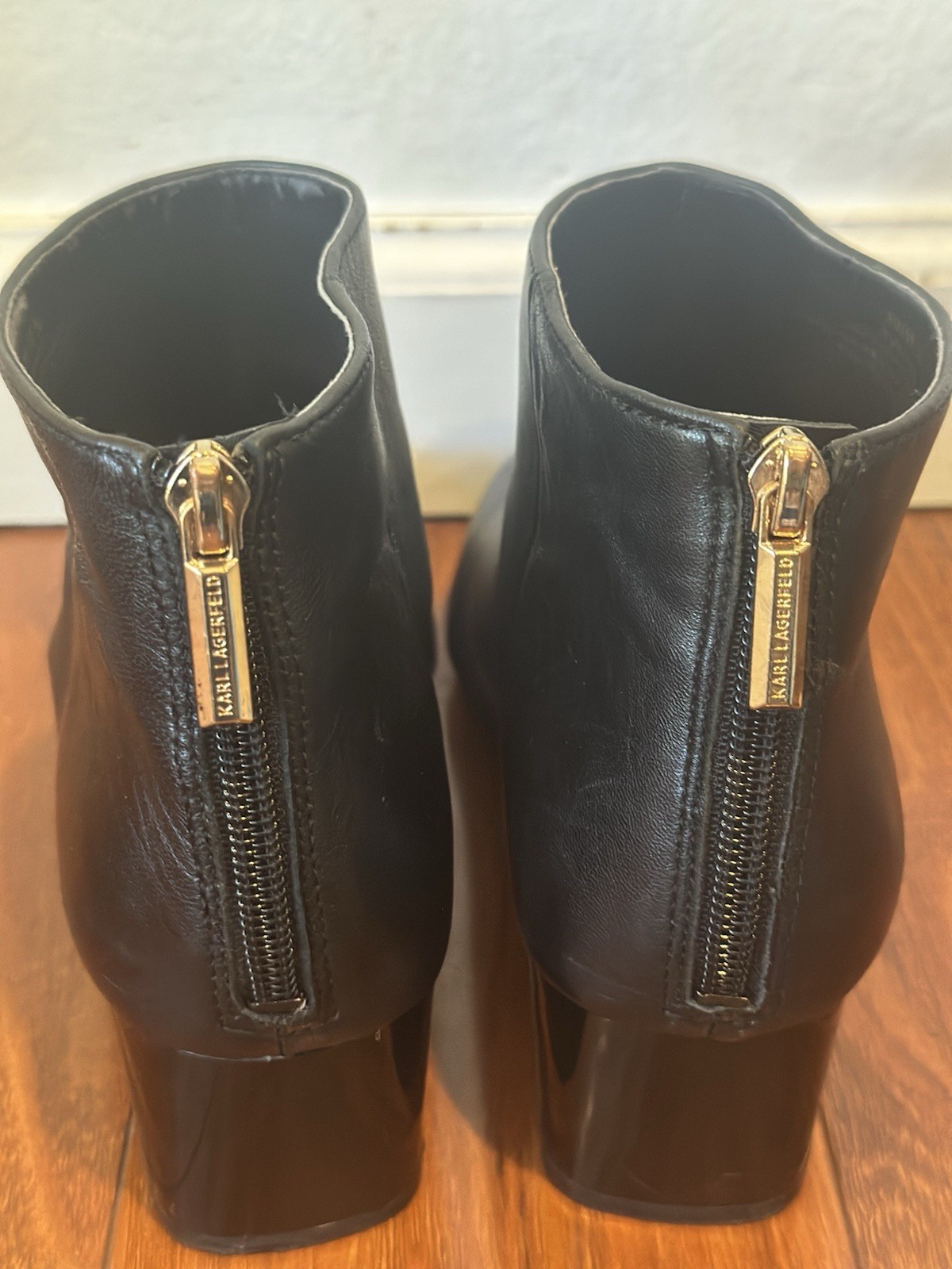 Karl Lagerfeld Paris Black Leather Ankle Booties Zip Women’s Size 8/38.5