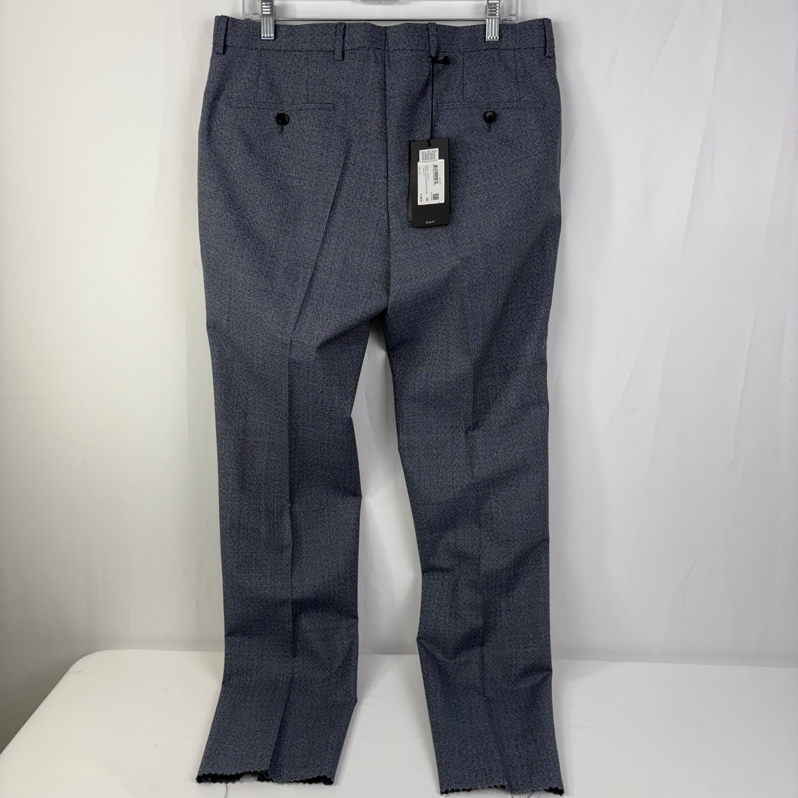 Hugo Boss Genius5 Mens Slim Fit Virgin Wool Dress Pants Blue Grey Unfinished 34R