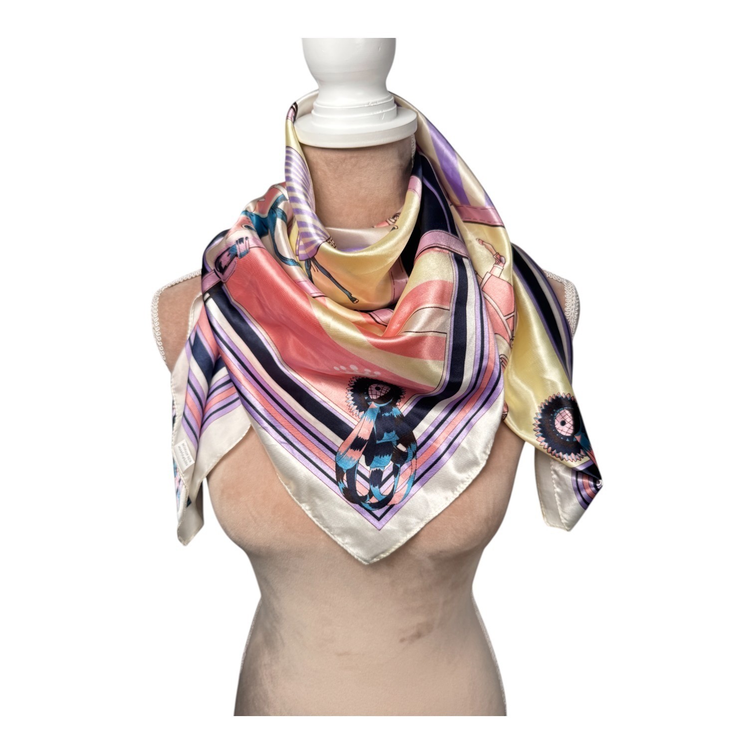 Unbranded Equestrian Square Scarf 35in Multicolor Horse Print Vintage Style