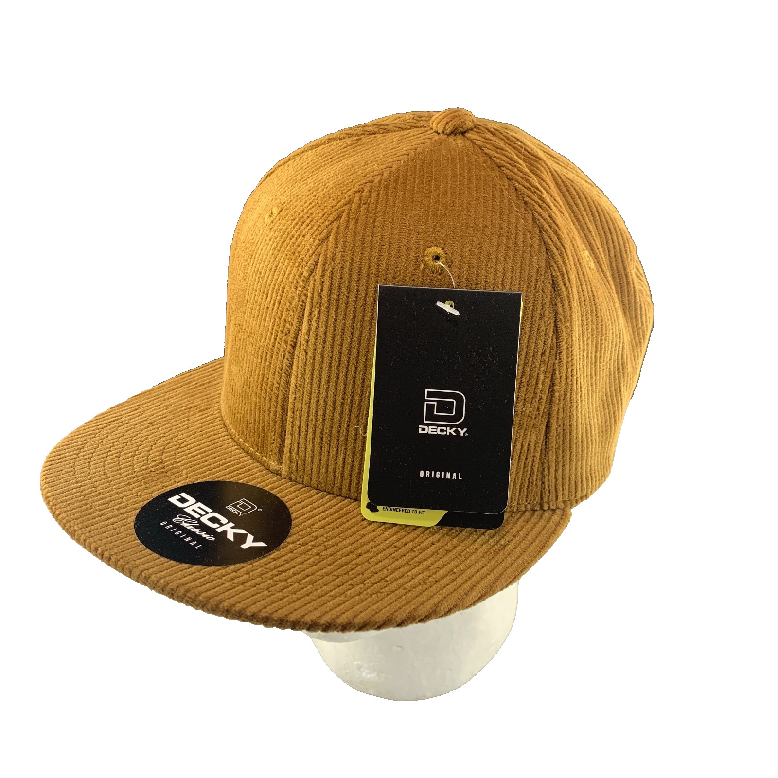 New Decky 1076 Corduroy Snapback Hat Cotton Flat Bill High Crown Cap Coyote
