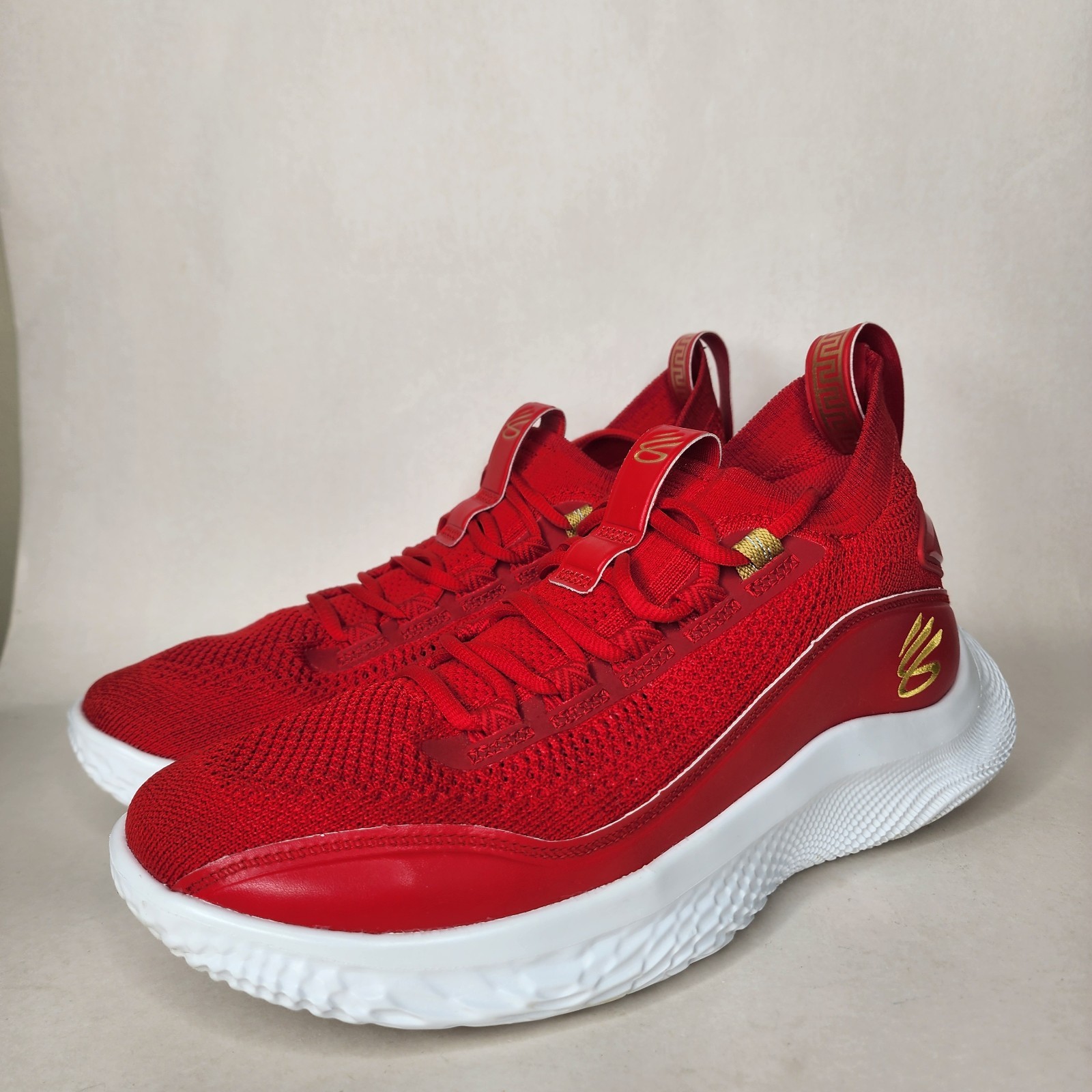 Under Armour Curry 8 Flow Red Gold Chinese New Year Mens 9.5 3024035-600