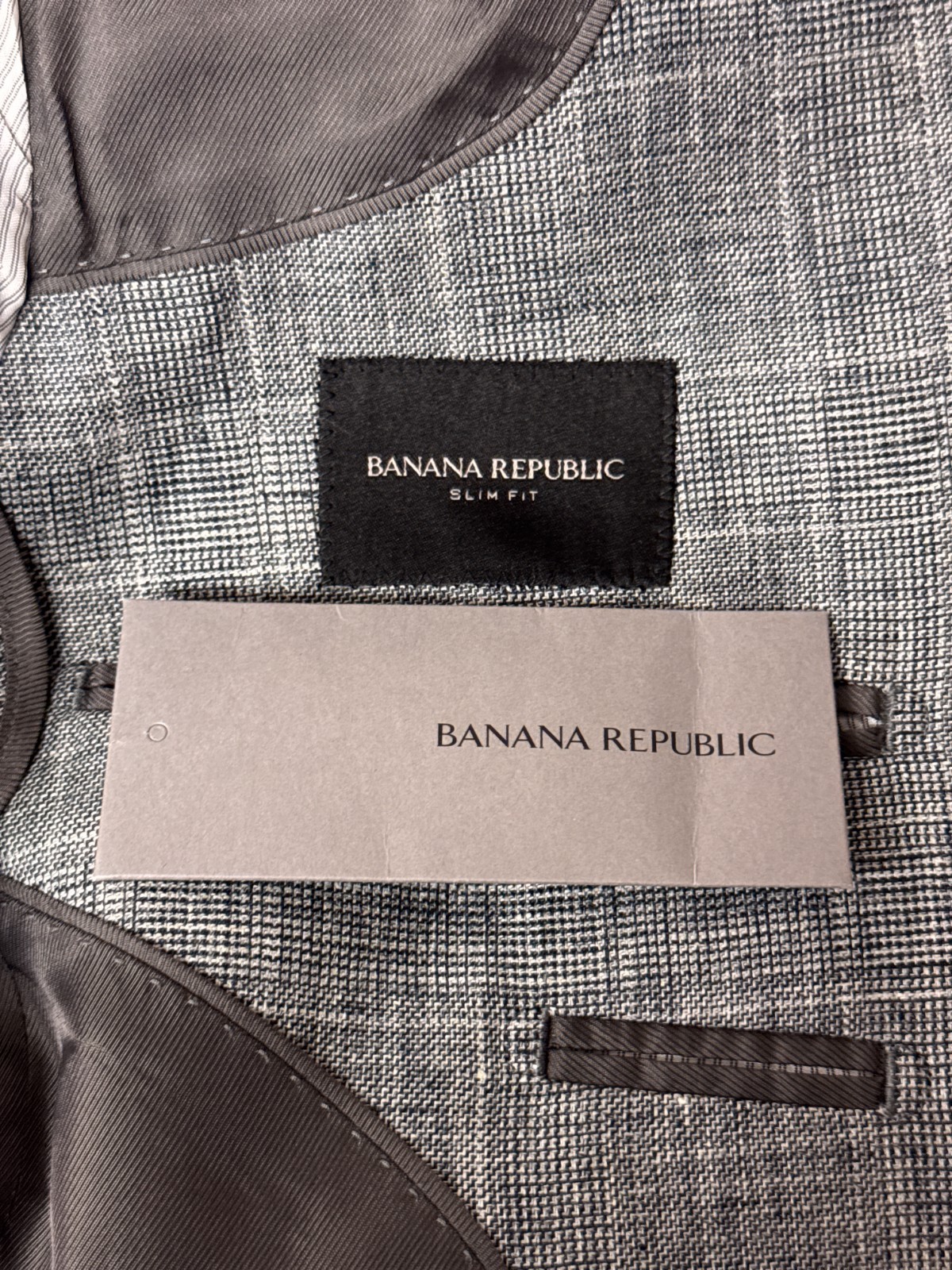 New Banana Republic Blazer 38 Short Mens Gray Check 100% Linen Slim Fit Jacket