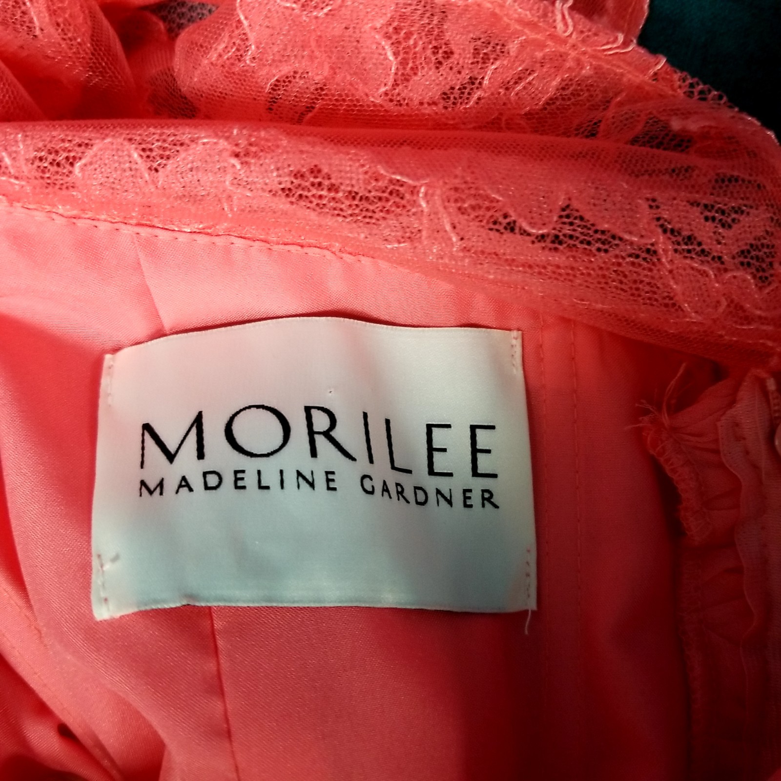 Mori Lee Madeline Gardner Pink Lace Sleeve Ruched A-Line Formal Prom Dress Women