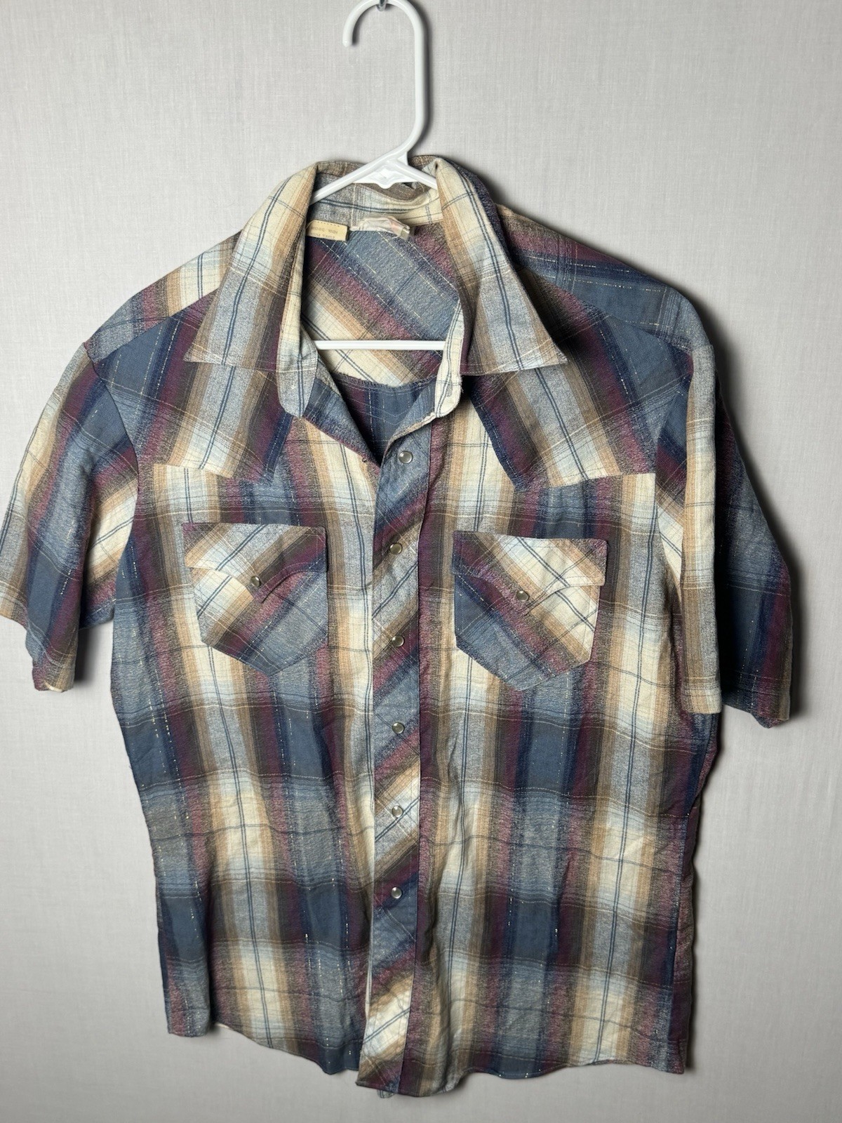 Vintage Panhandle Slim Pearl Snap Shirt Large Plaid Metallic Glitter Western L