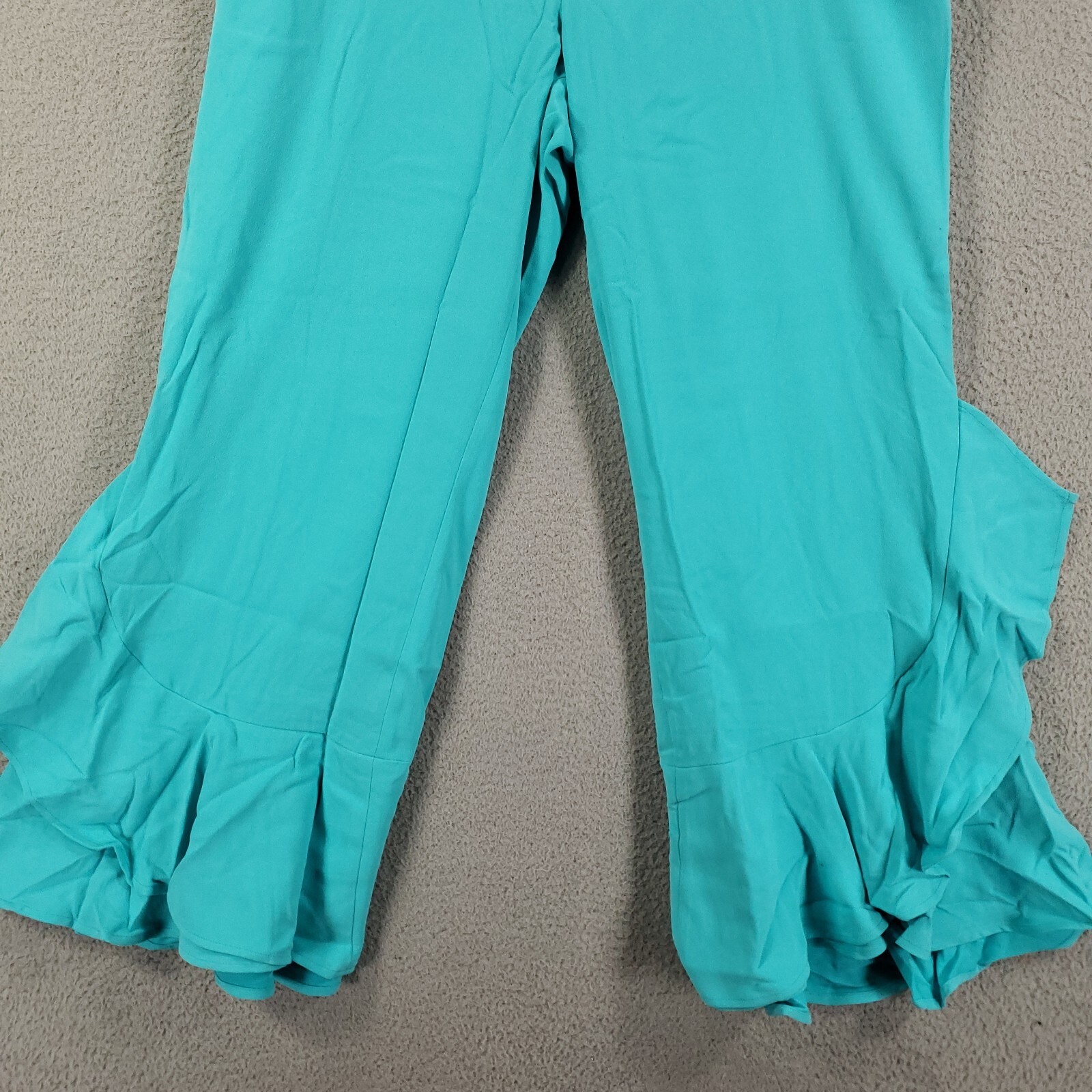 New Womens Size 16 Pants Ruffled Wide Leg Teal Blue Side Zip Waist Lined 35×29