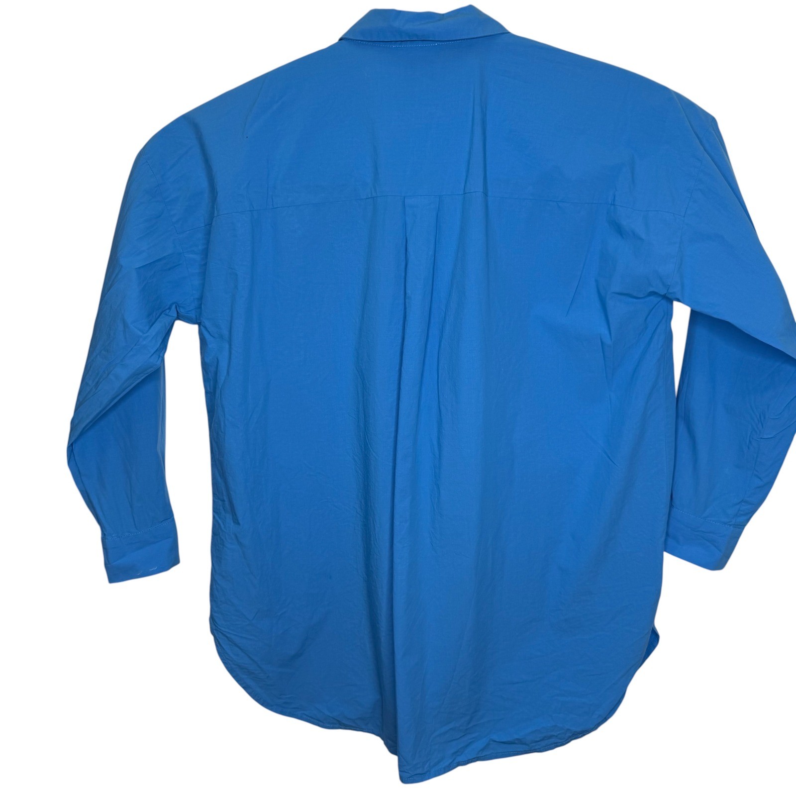 Eileen Fisher Womens Blue Organic Cotton Button Down Shirt Medium Quiet Luxury