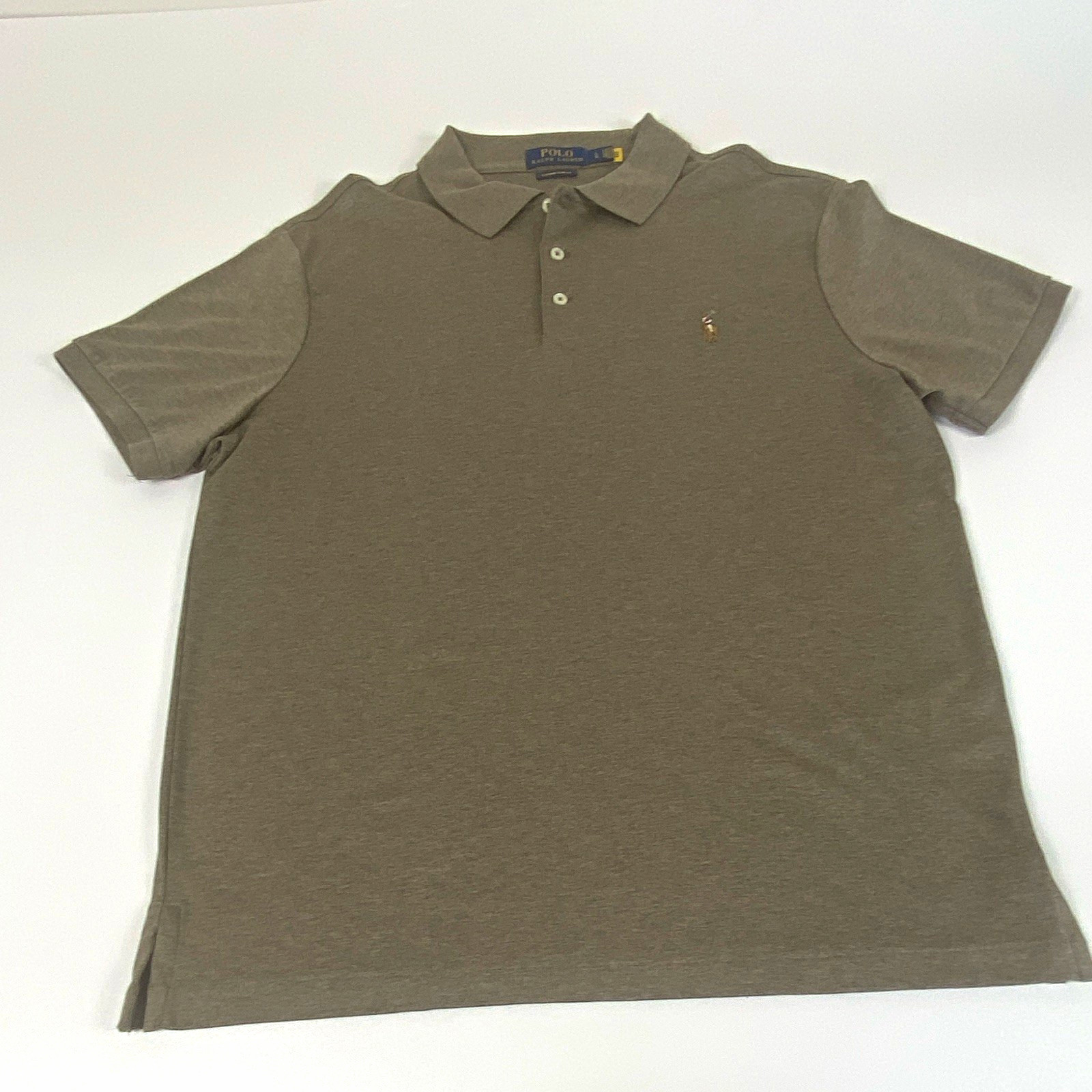 Polo Ralph Lauren Men’s L Brown Solid Cotton custom slim fit Polo Emb Log Button